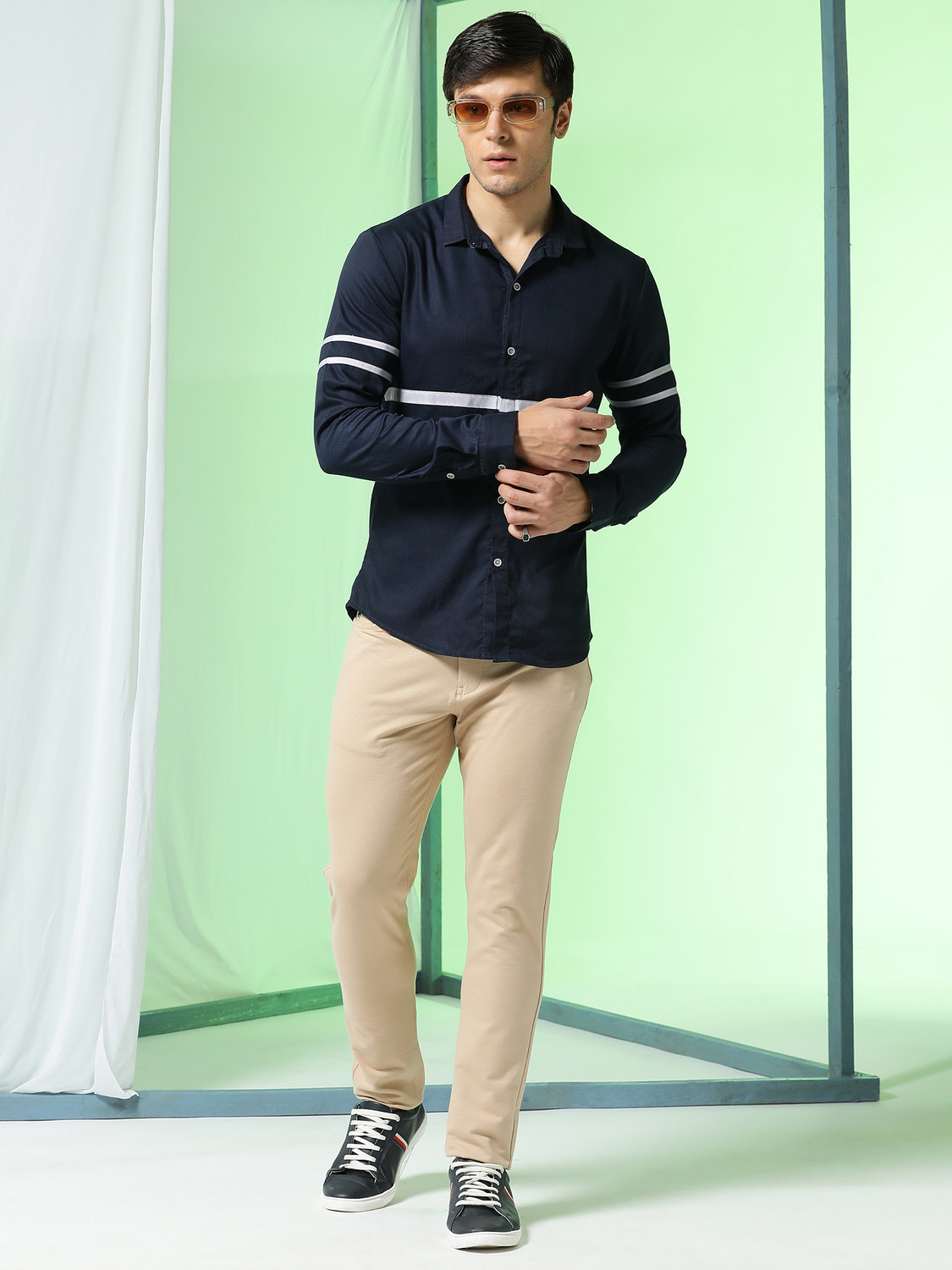 Image of Markle Moro Slim Fit Men Beige Trousers