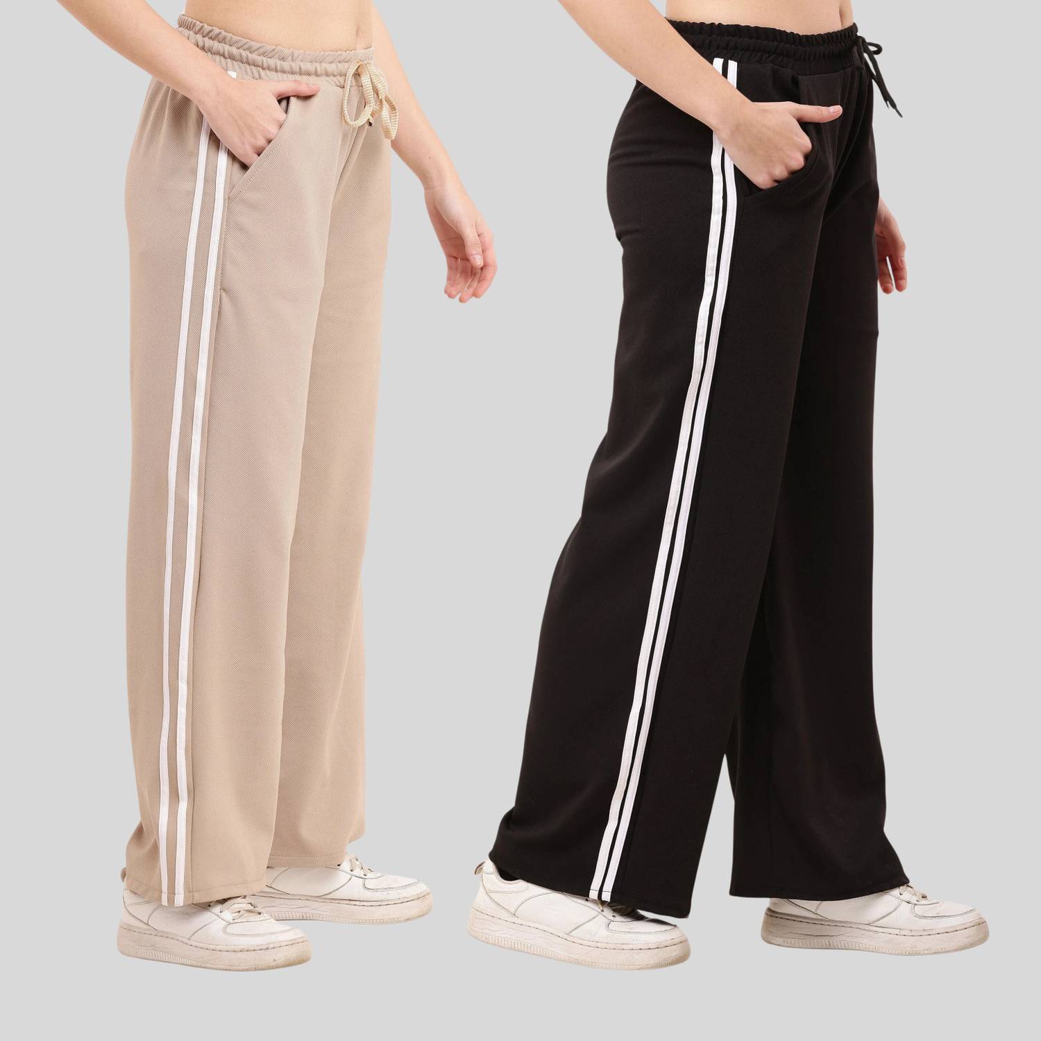 Amaira Fashion Solid Women Black, Beige Track Pants