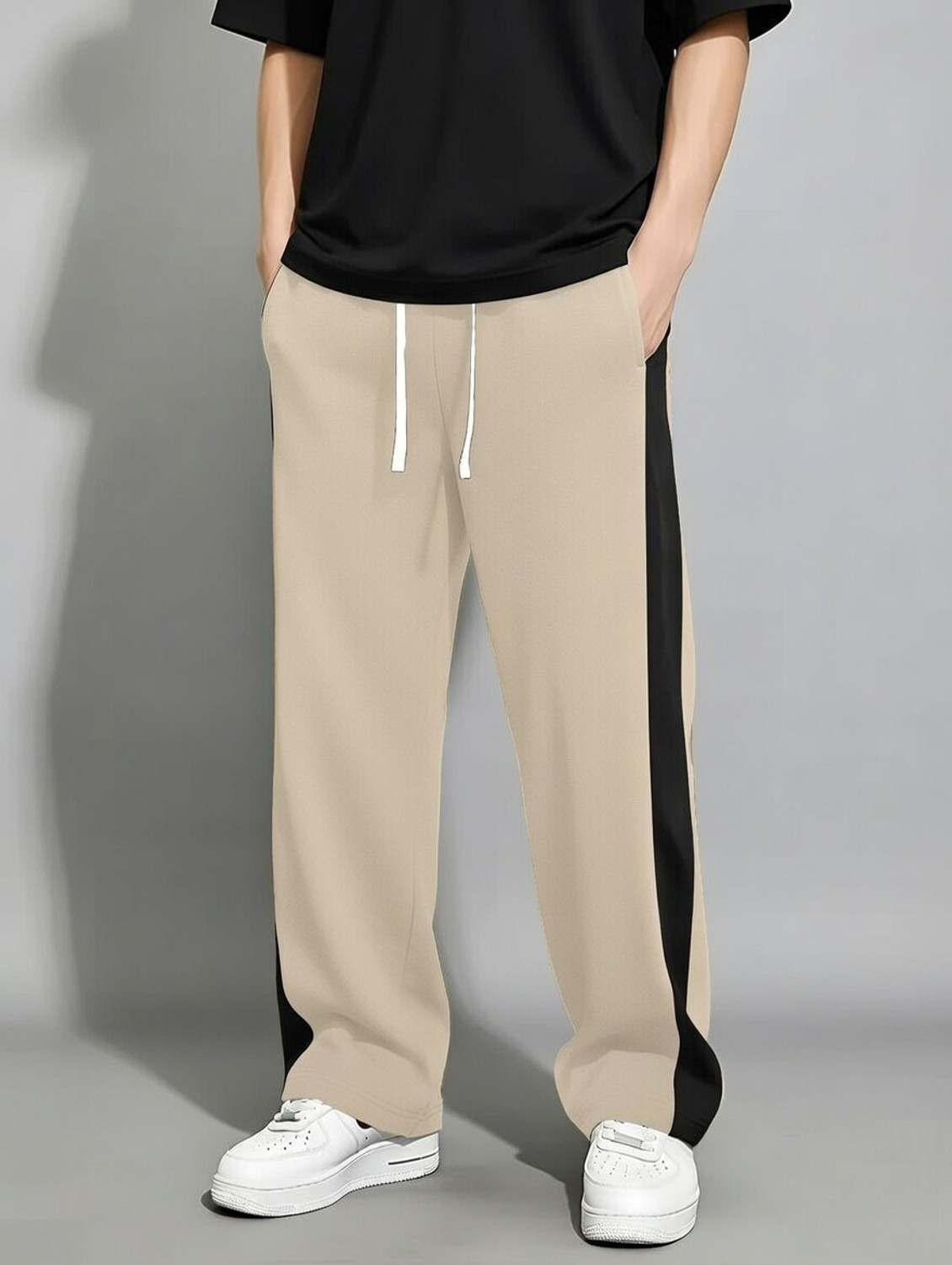 Image of FABBAZE Loose Fit Men Beige Trousers