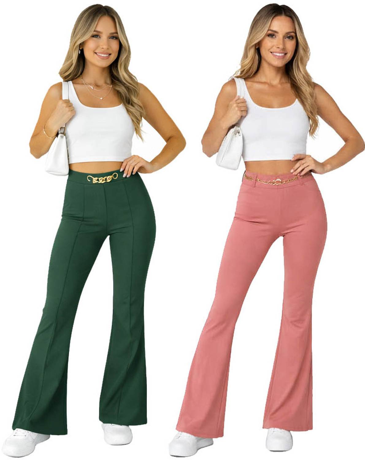 100LUCK Flared Girls Dark Green, Pink Trousers