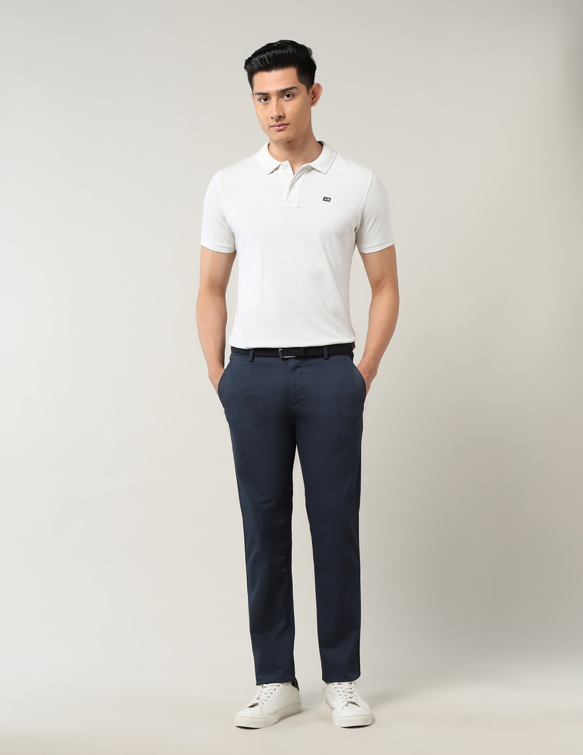 Image of Arrow Sport Slim Fit Men Blue Trousers