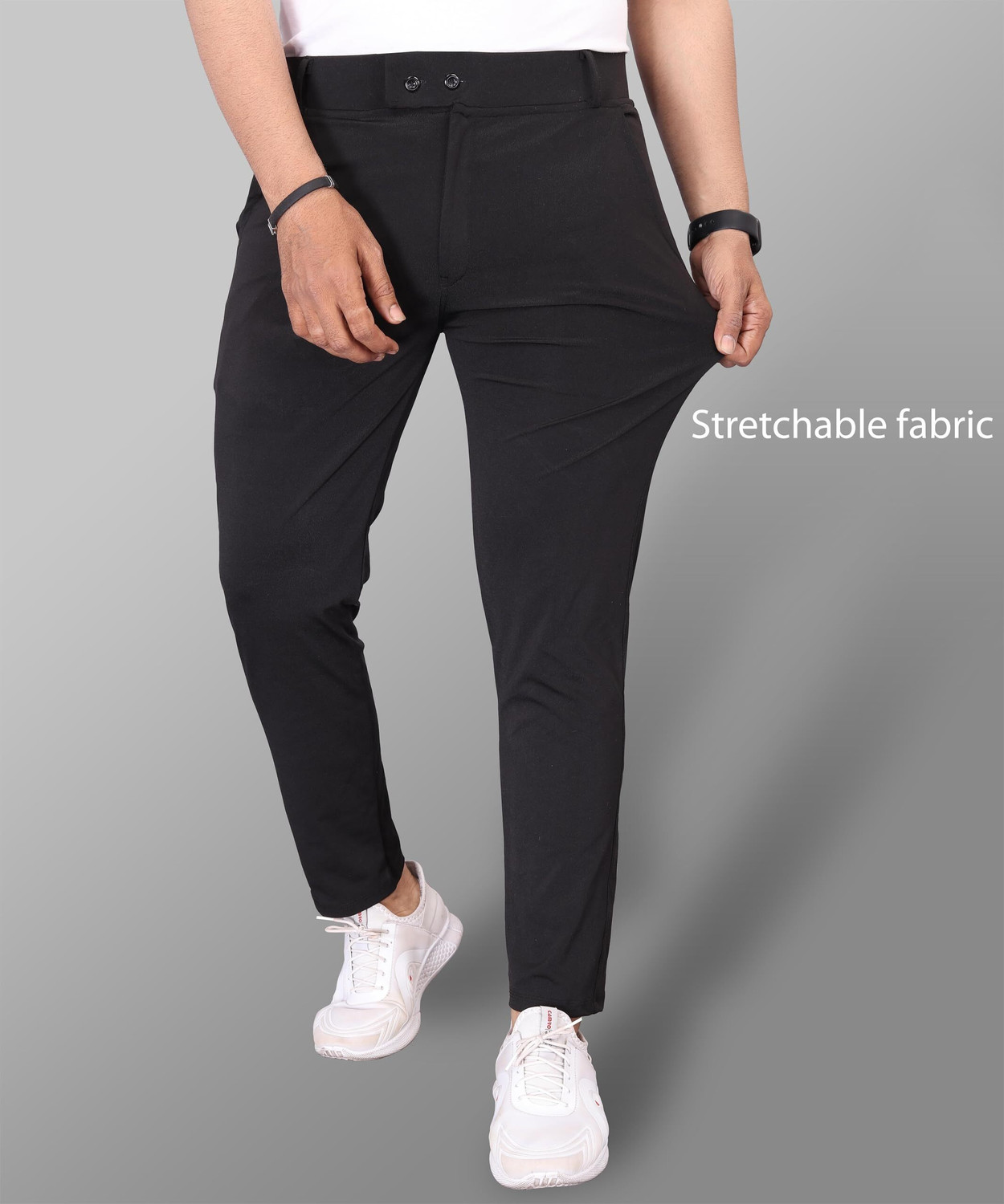 Image of Kashvi Comfort Fit, Regular Fit Men Black Trousers