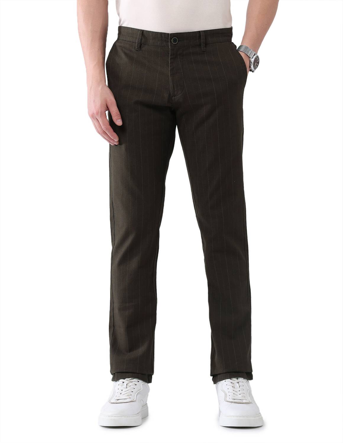 AD by Arvind Slim Fit Men Brown Trousers