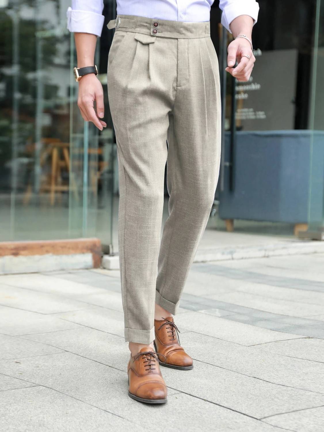 POSHAX Beige Regular Fit Men Trousers - Image 1