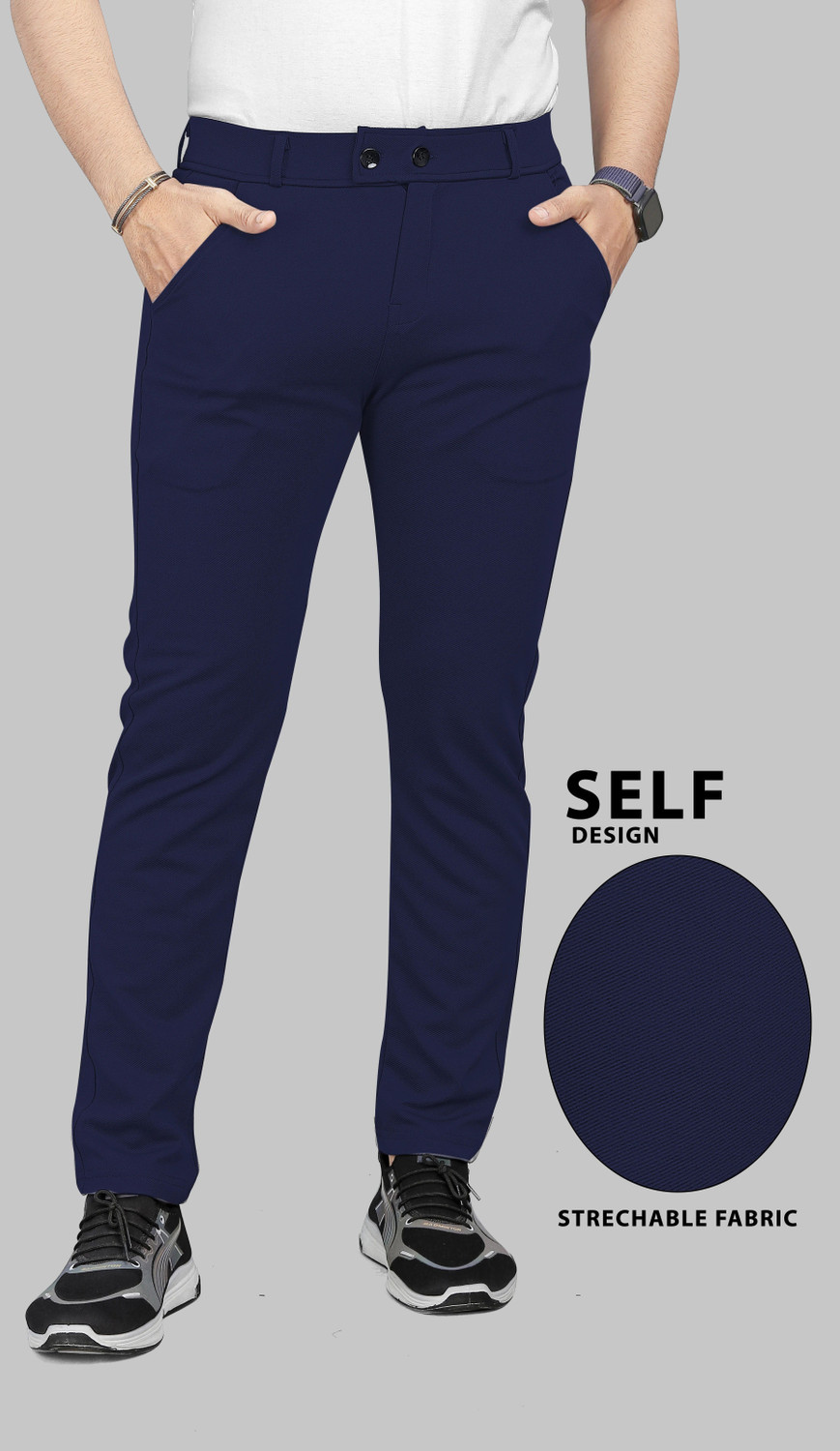 Image of COMBRAIDED Straight Fit Men Blue Trousers