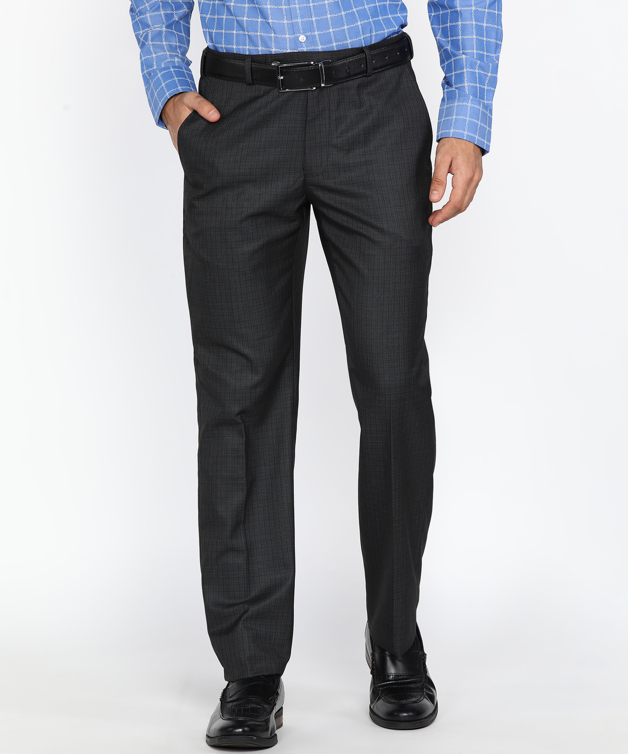 Image of PARK AVENUE Slim Fit Men Grey Trousers