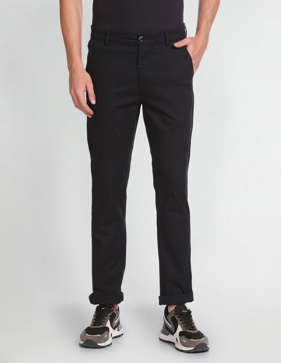 Arrow Sport Slim Fit Men Black Trousers