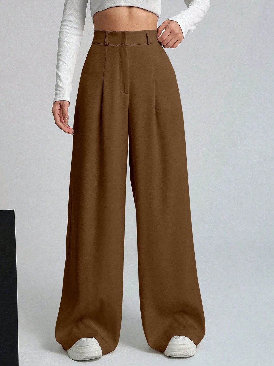 Image of Aahwan Straight Fit Women Brown Trousers