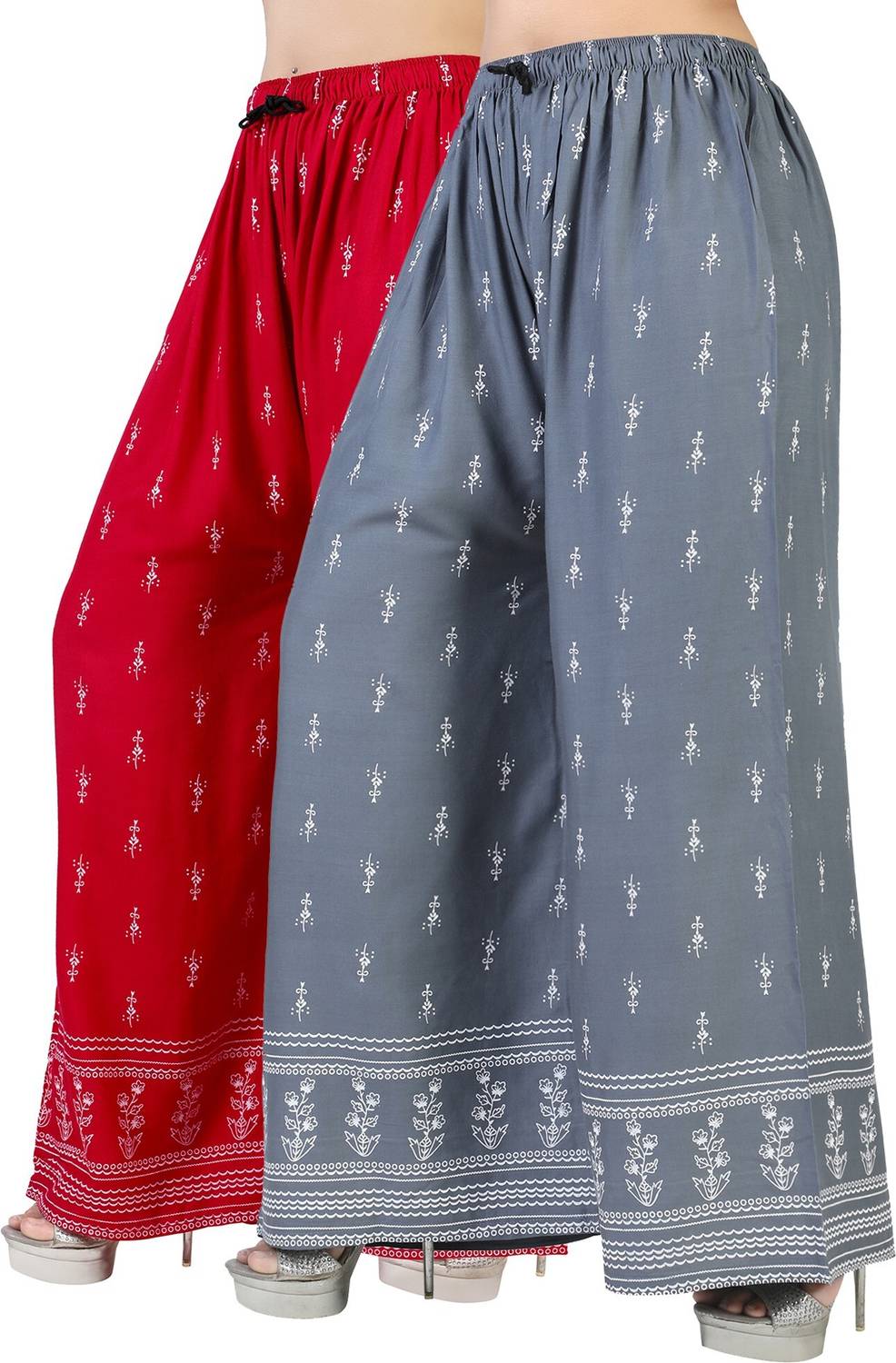 4K FASHION Flared Women Grey, Red Trousers