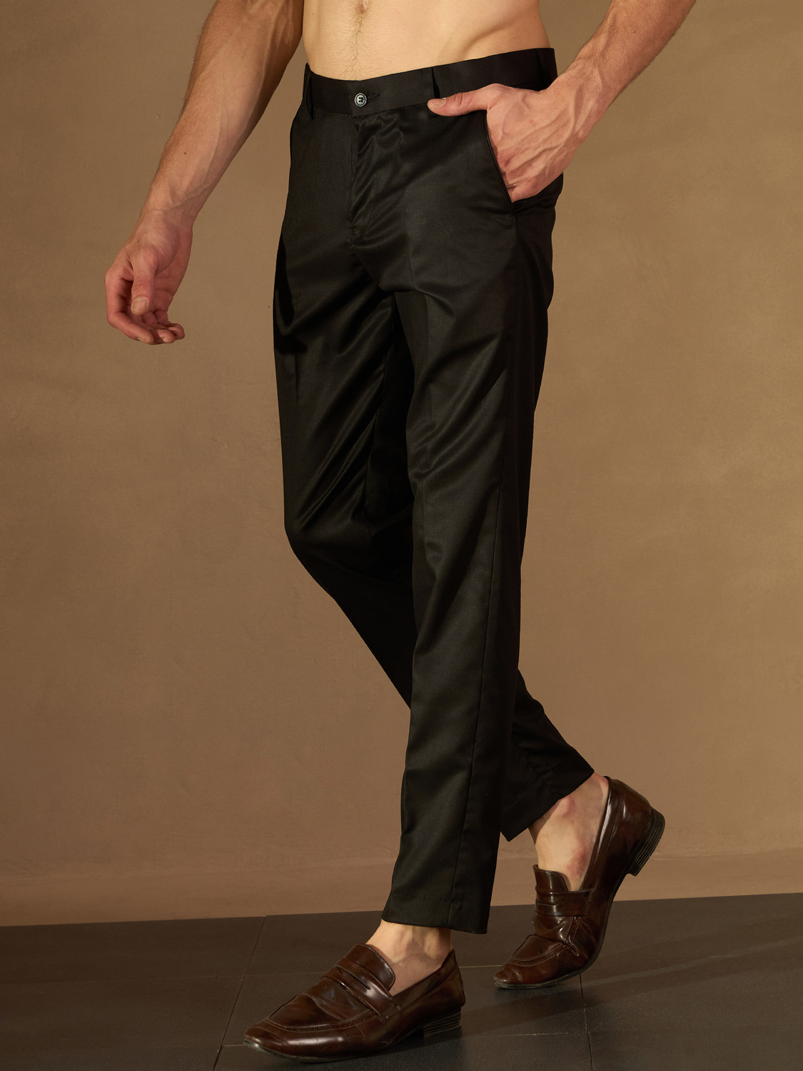 Image of DENNISON Men Tapered Black Polyester Trousers