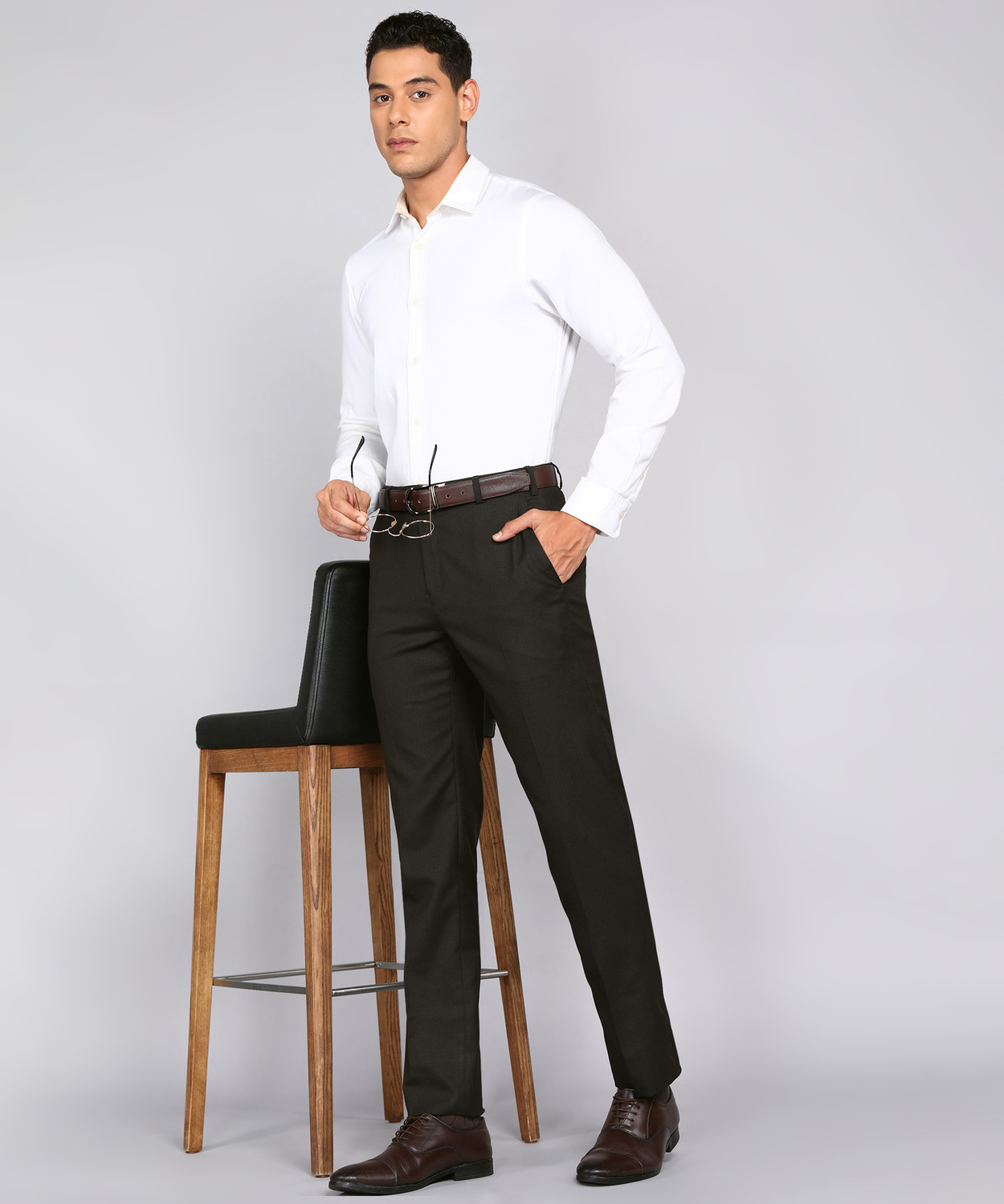 Image of Raymond Slim Fit Men Brown Trousers