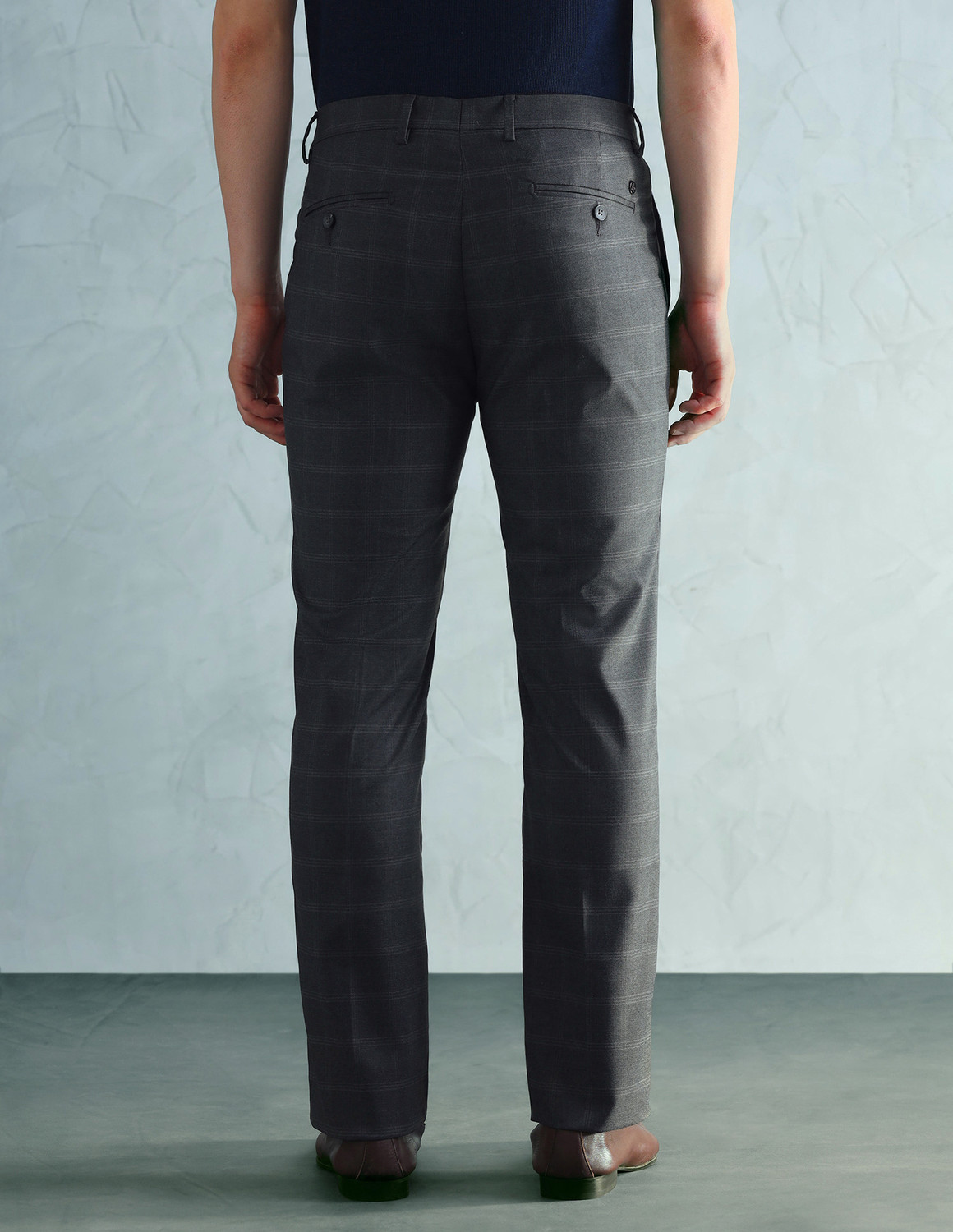 Image of ARROW Men Slim Fit Grey Polyester Trousers