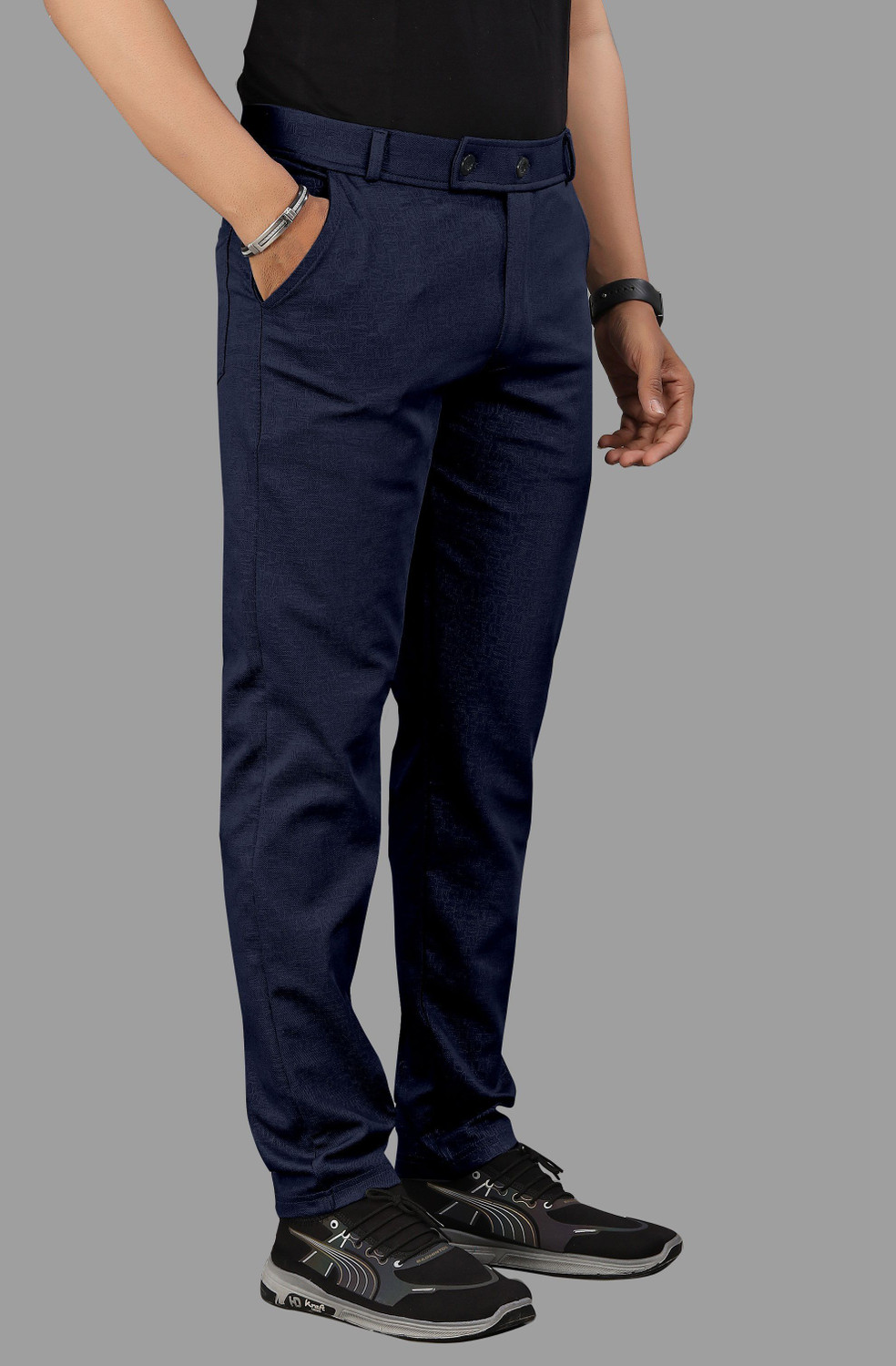 Image of COMBRAIDED Slim Fit Men Blue Trousers