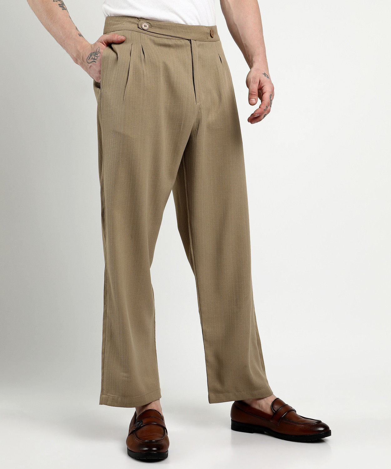 Image of CAHOOT Men Regular Fit Brown Polyester Trousers