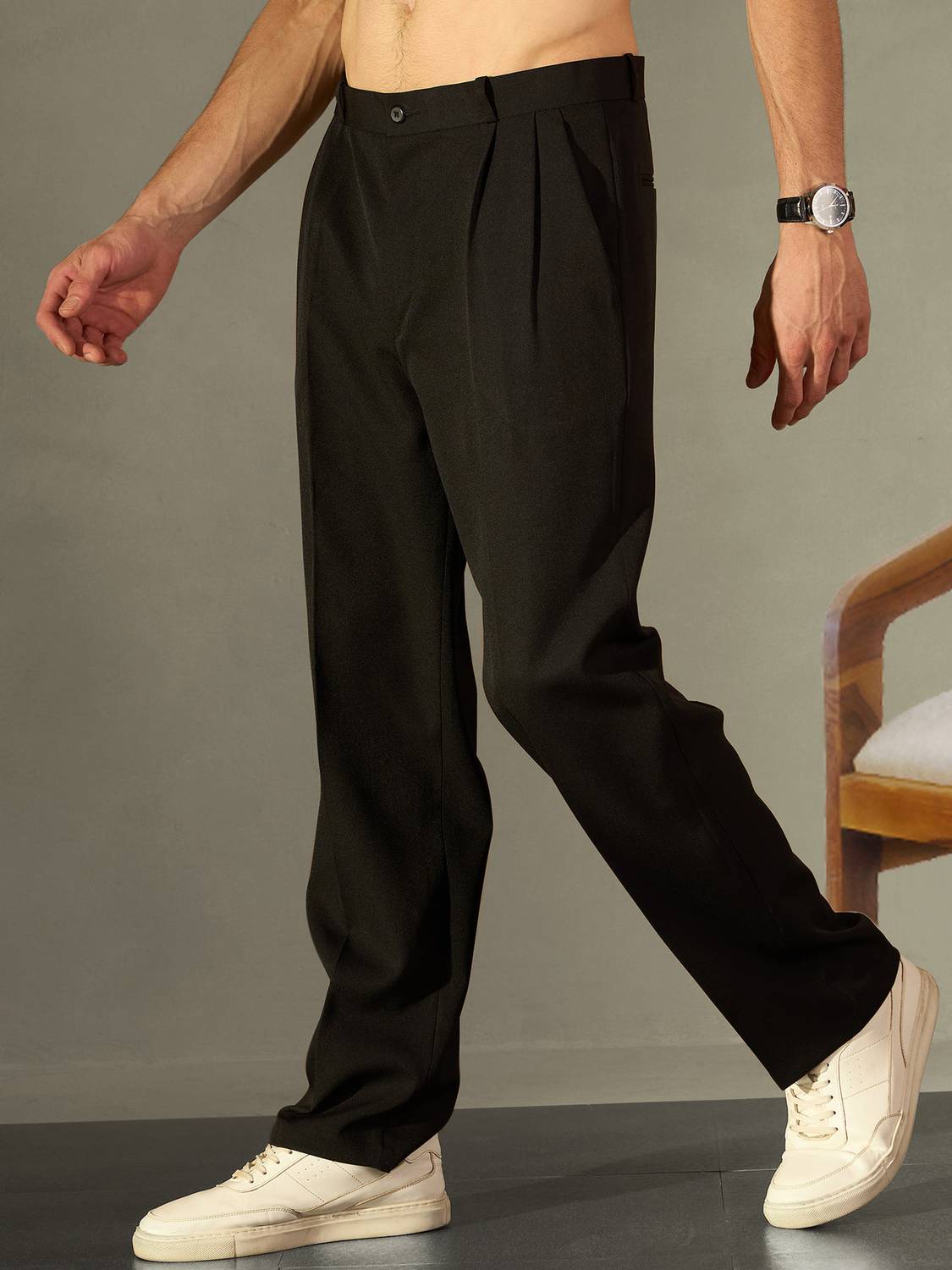 INDICLUB Loose Fit Black Trousers for Men - Image 2