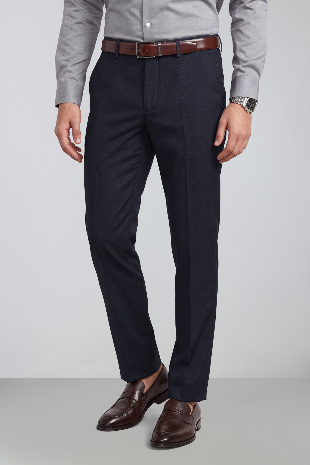 Image of PETER ENGLAND Men Slim Fit Blue Polyester Trousers