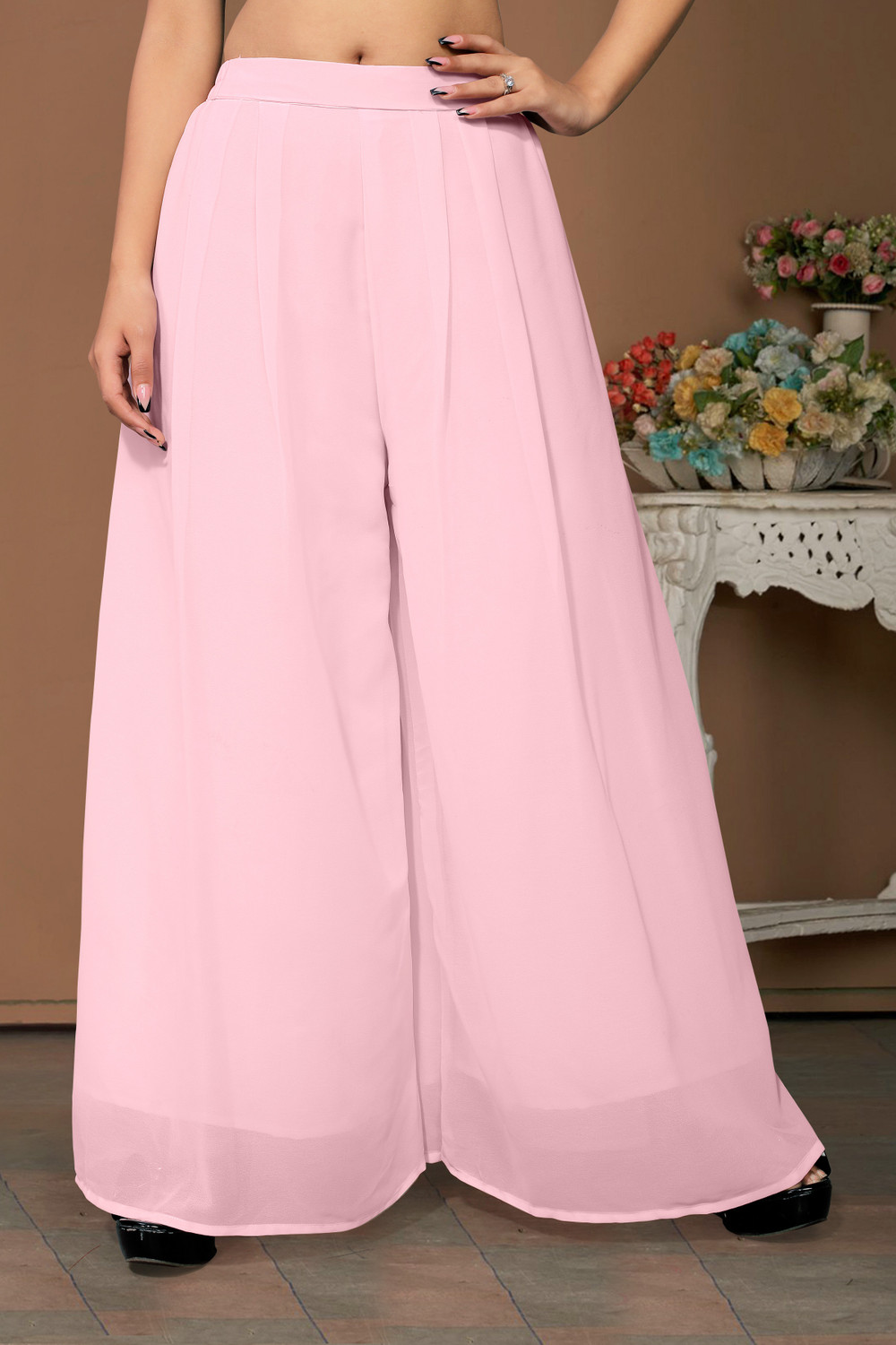 Image of Anti Wrinkle Designer Flared Women Pink Trousers