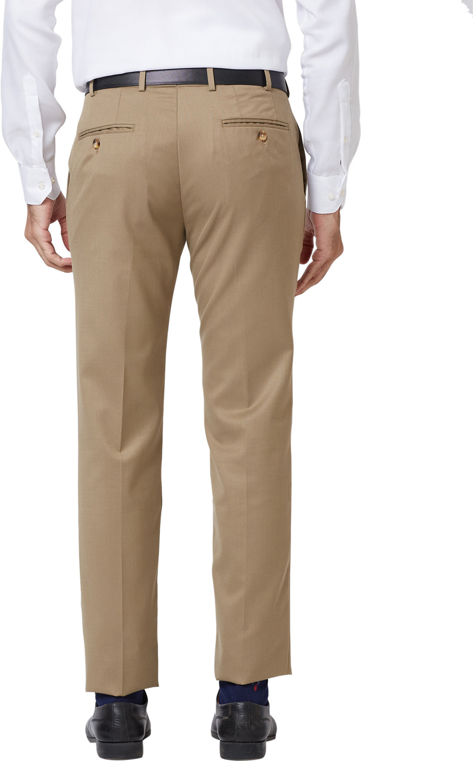 Image of Raymond Men Slim Fit Beige Polyester Trousers