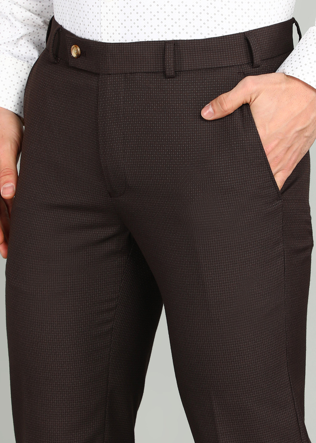 Image of Raymond Slim Fit Men Brown Trousers