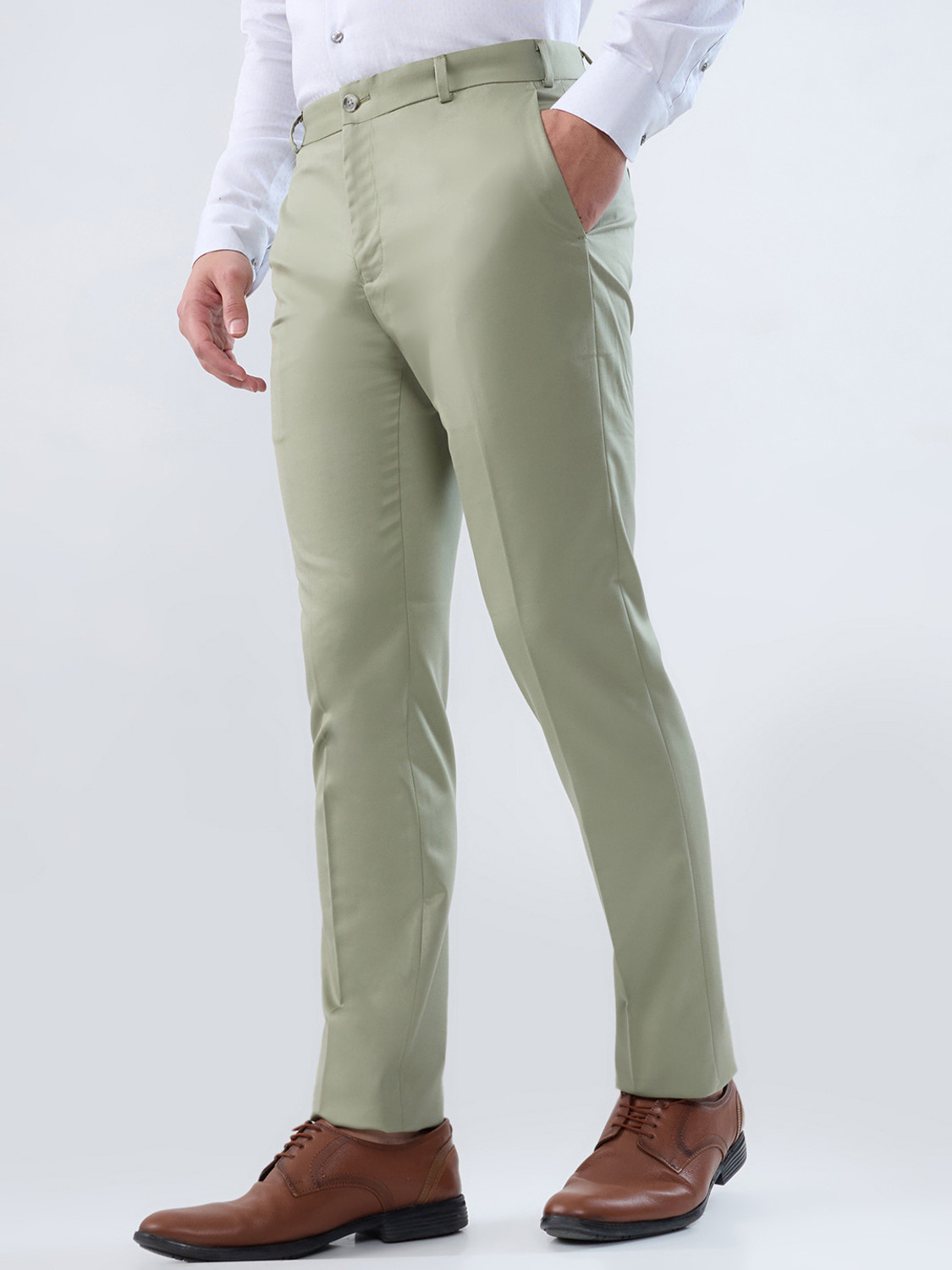 Image of Raymond Slim Fit Men Green Trousers