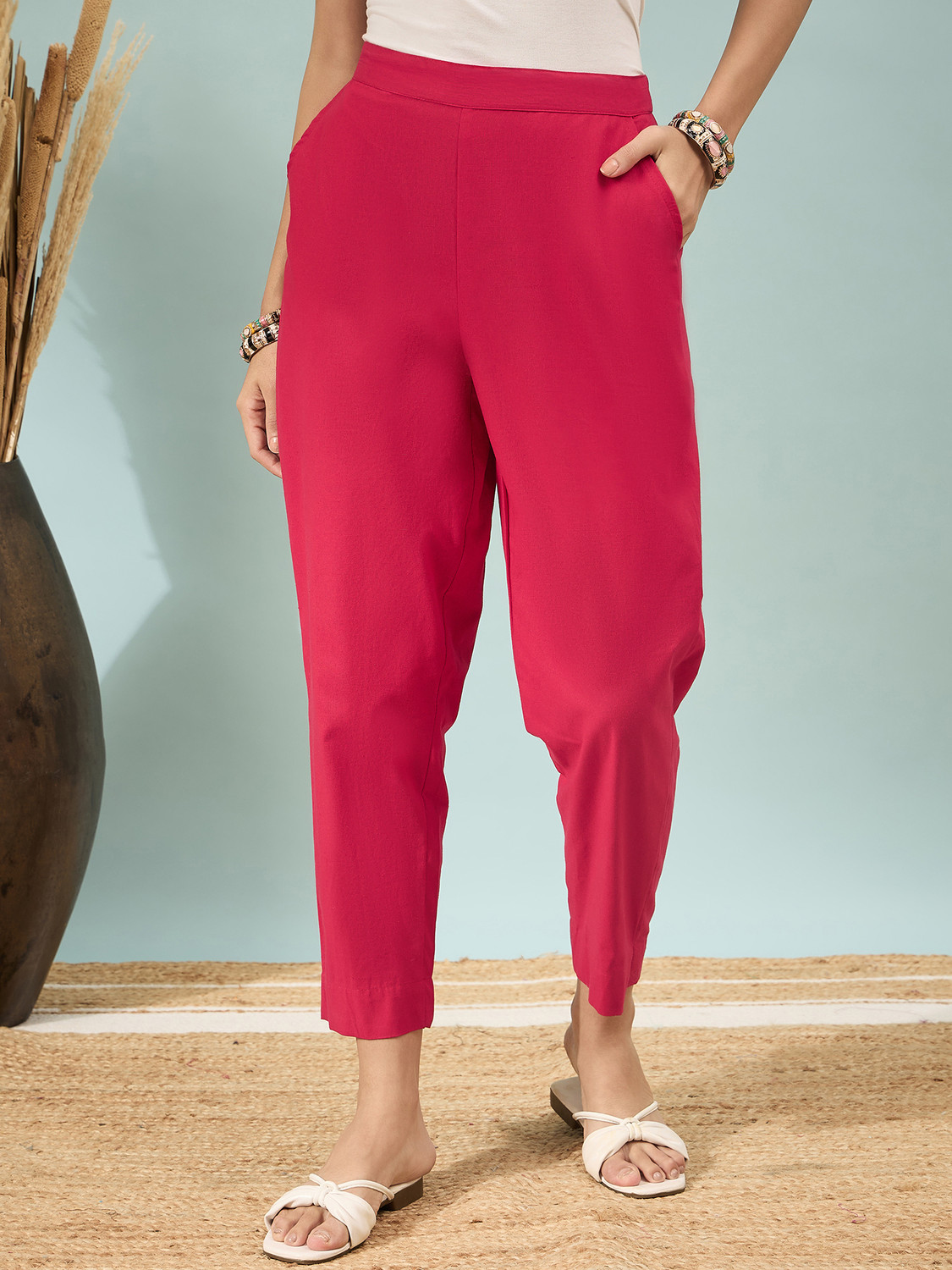 Image of Moda Rapido Regular Fit Women Red Trousers