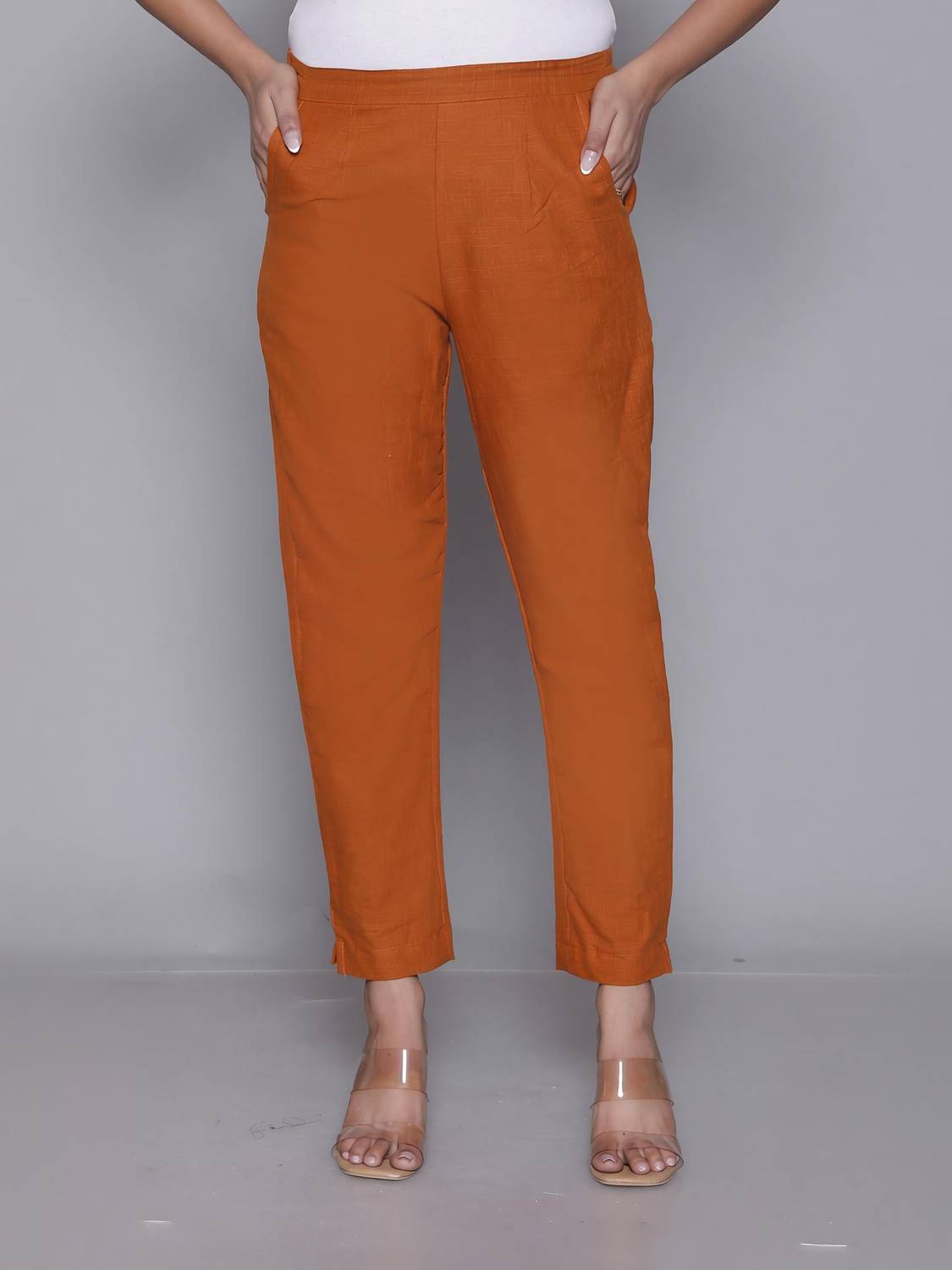 AAVONI Straight Fit Women Orange Trousers