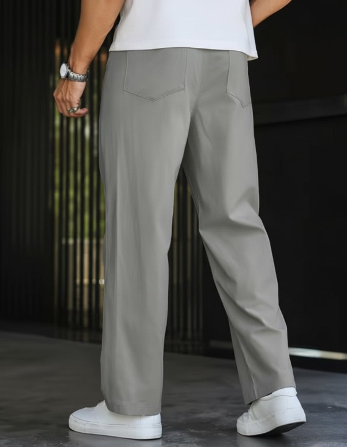 Image of Aroziya Loose Fit Men Dark Blue, Grey Trousers