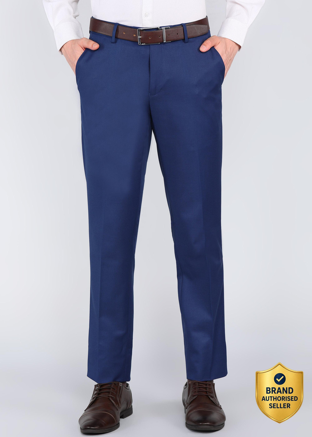 Image of PETER ENGLAND Slim Fit Men Blue Trousers