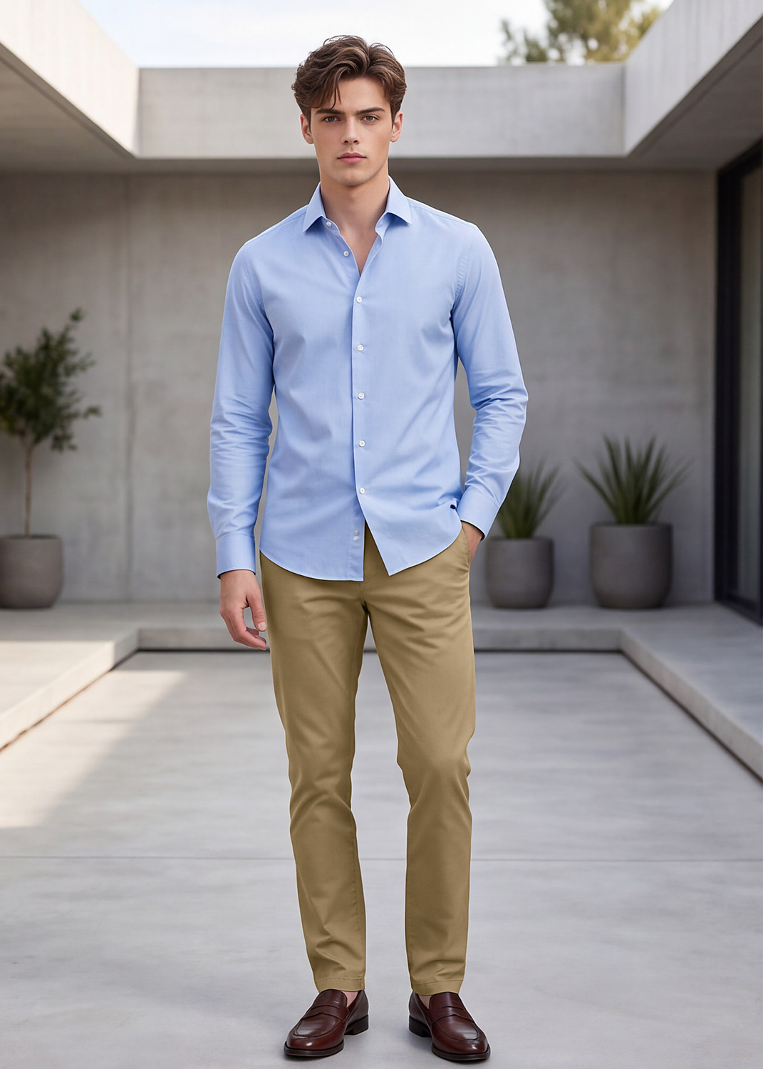 Image of KILLER Men Slim Fit Brown Cotton Blend Trousers
