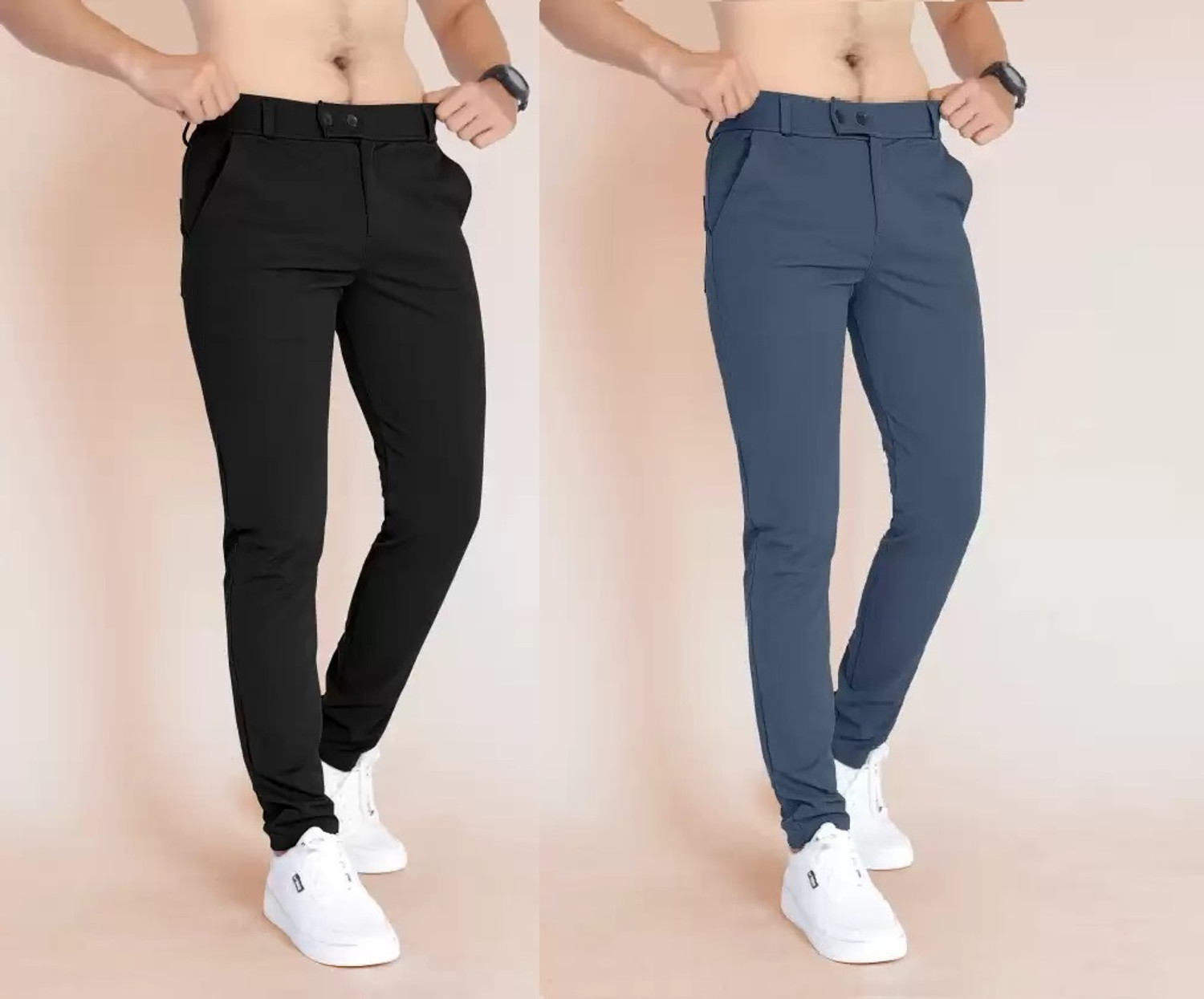 Image of NAYAKRIT Slim Fit Men Black, Grey Trousers