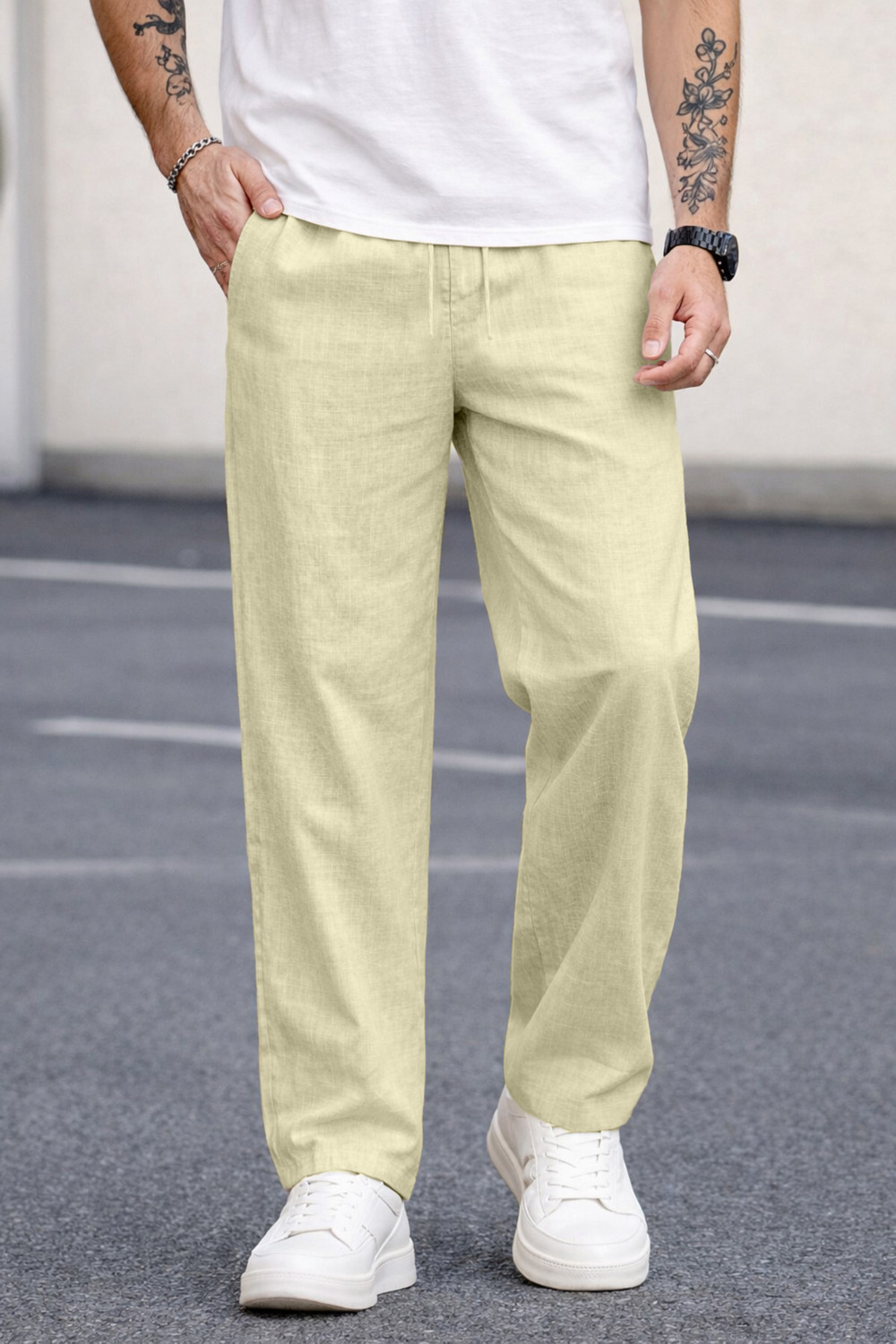 Image of MOTREX Slim Fit Men Beige Trousers