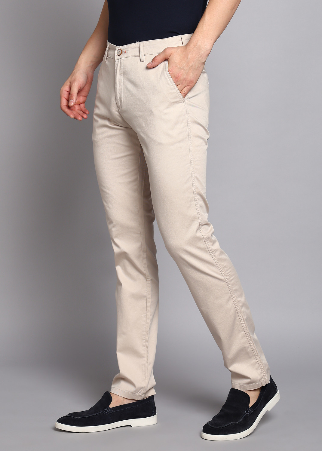 Image of KILLER Men Slim Fit Cream Cotton Blend Trousers