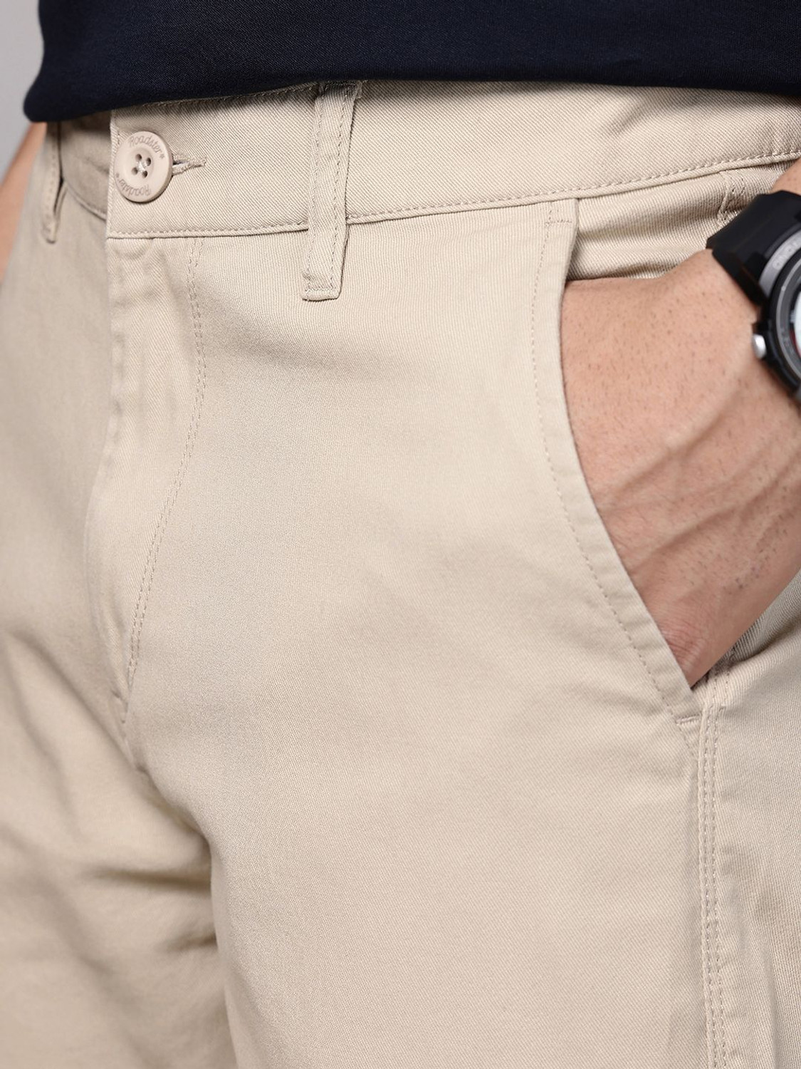 Image of Roadster Regular Fit Men Beige Trousers