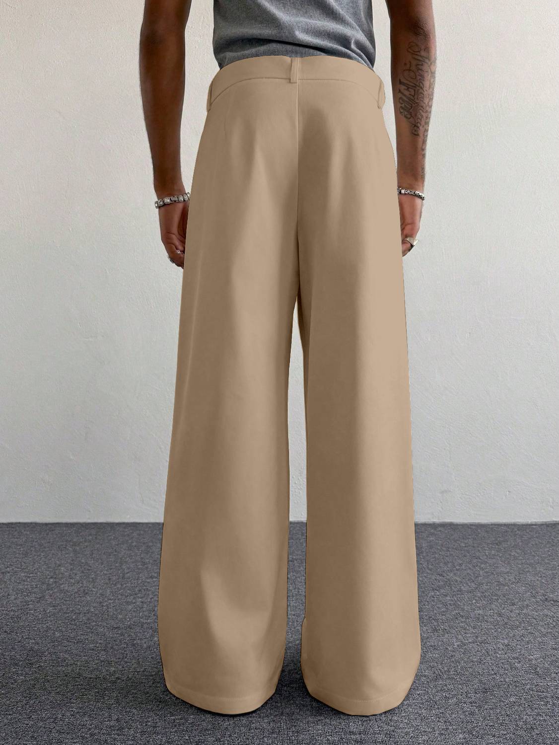 Klossy Loose Fit Men Beige Trousers - Image 4