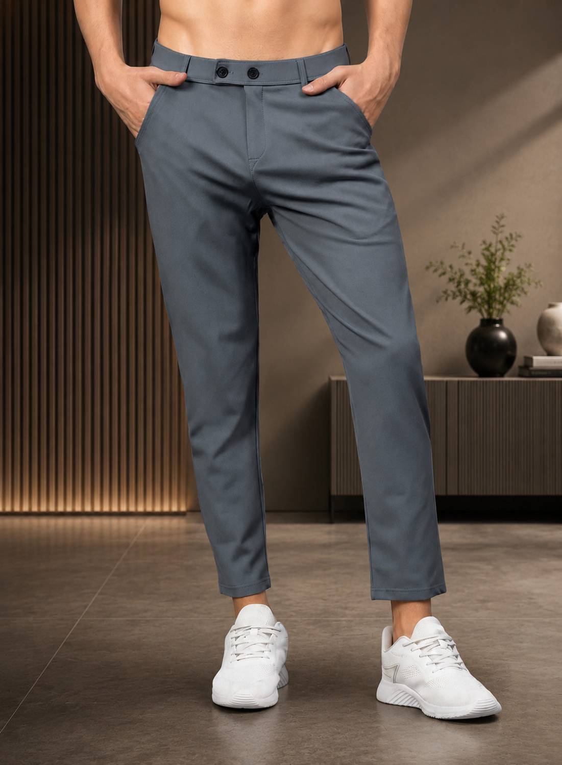 Aurora Slim Fit Men Grey Trousers