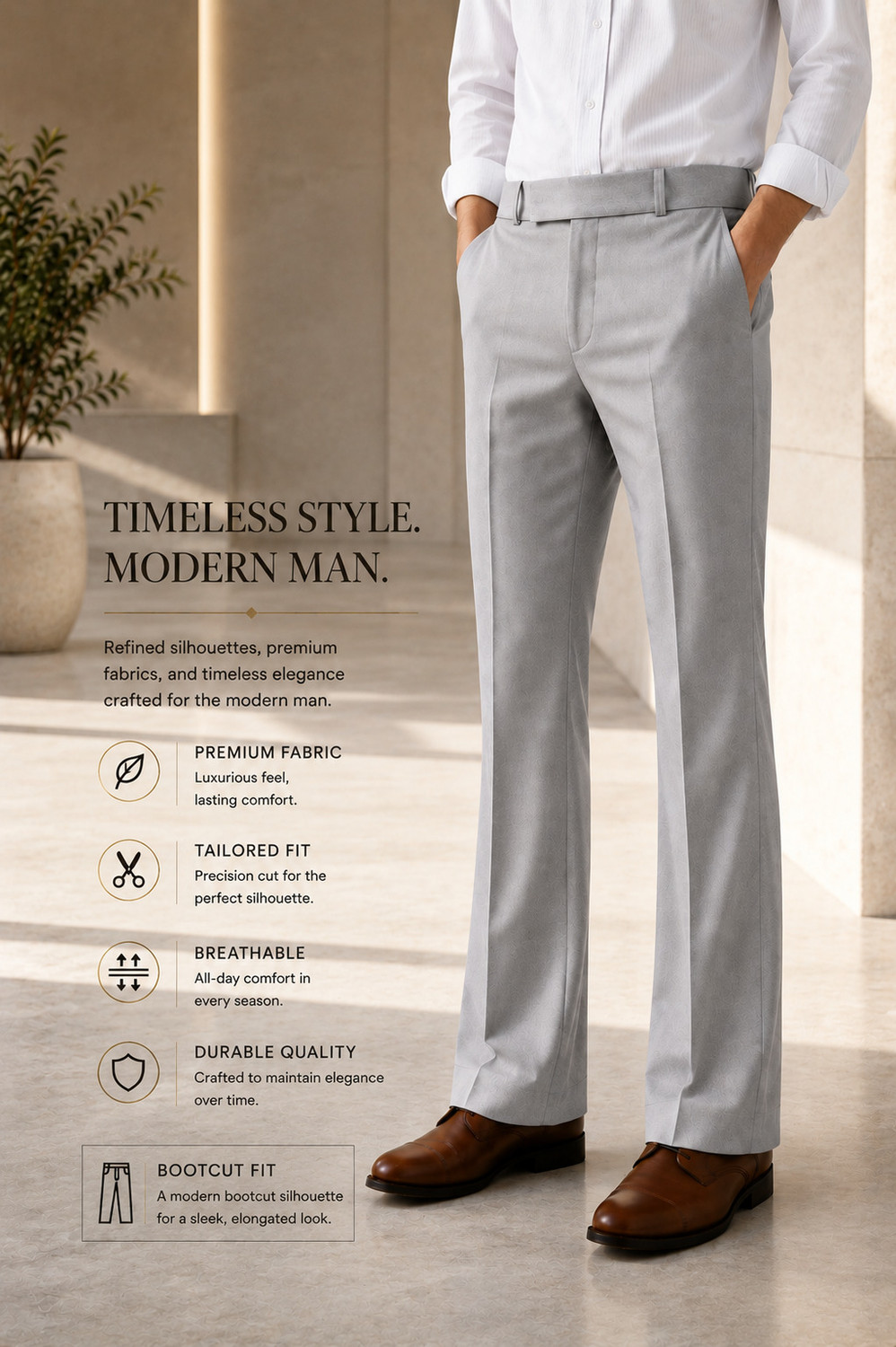 Image of AKAZ Flared Men Grey Trousers