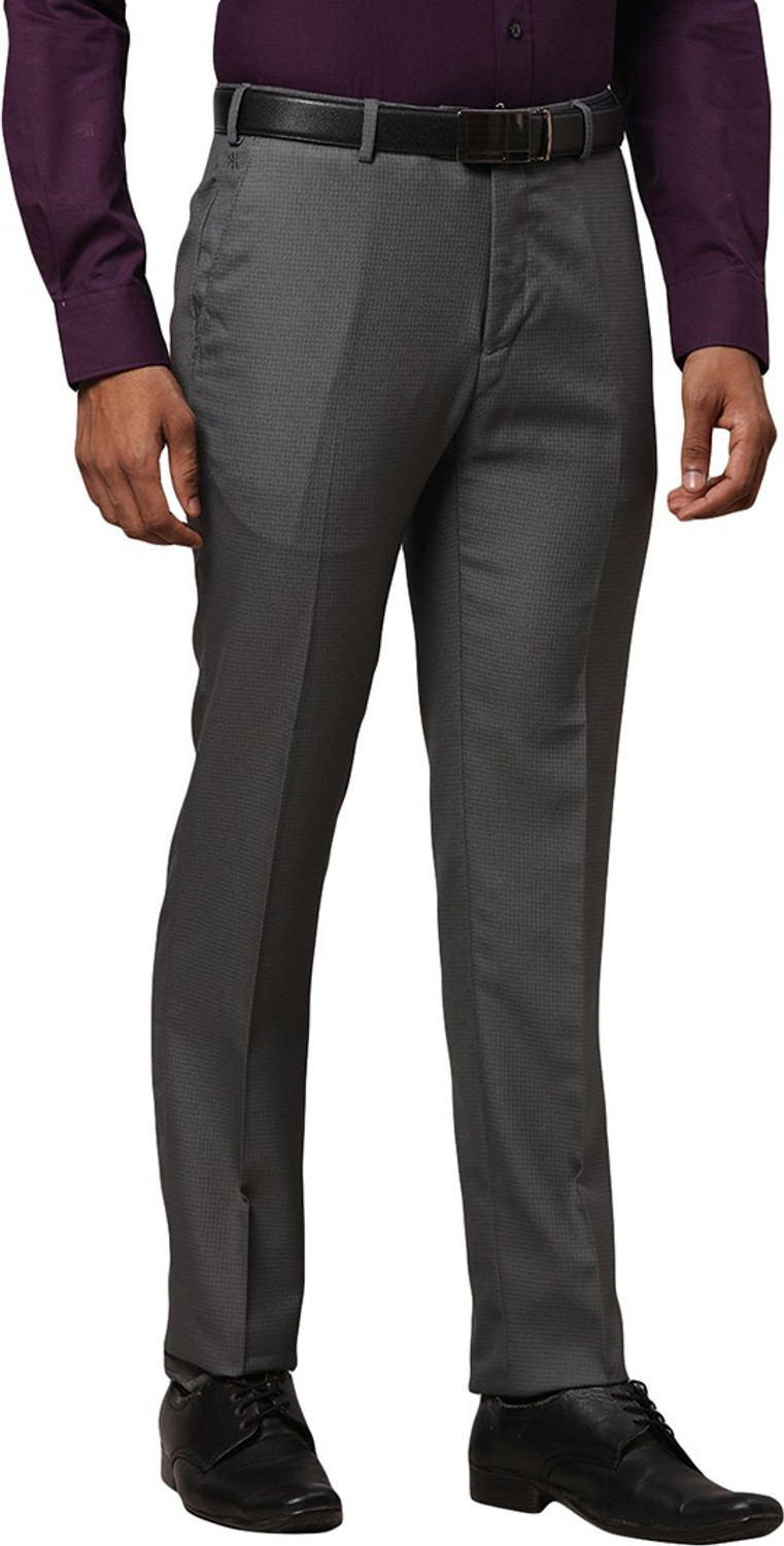 Image of Raymond Slim Fit Men Grey Trousers