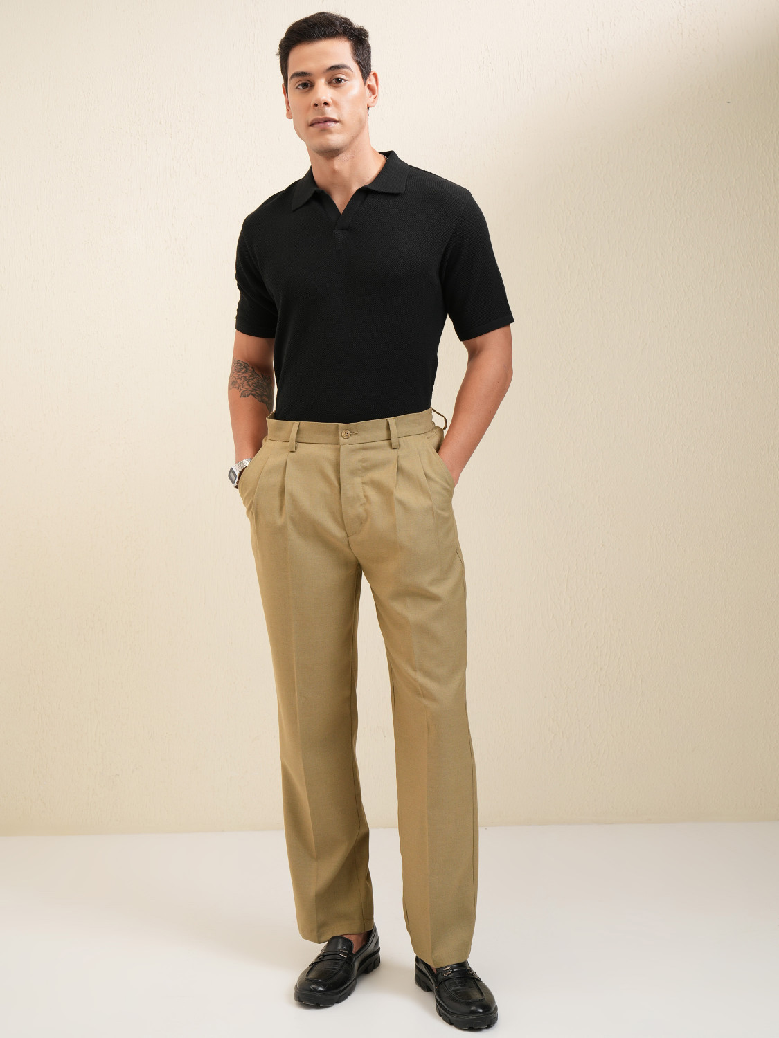 Image of LOCOMOTIVE Regular Fit Men Khaki Trousers