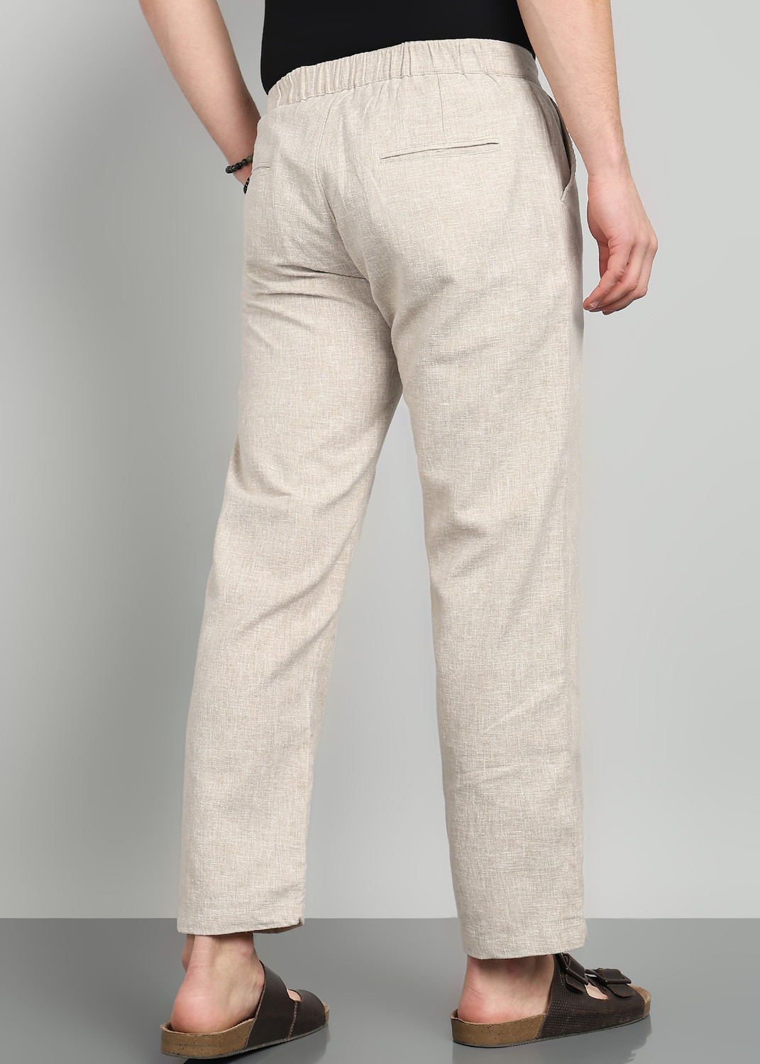 Image of Mast & Harbour Men Regular Fit Cream Cotton Blend Trousers