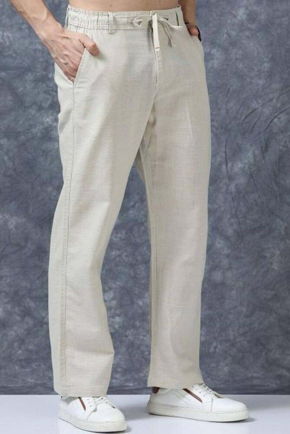 Image of M Q Straight Fit Men Cream Trousers