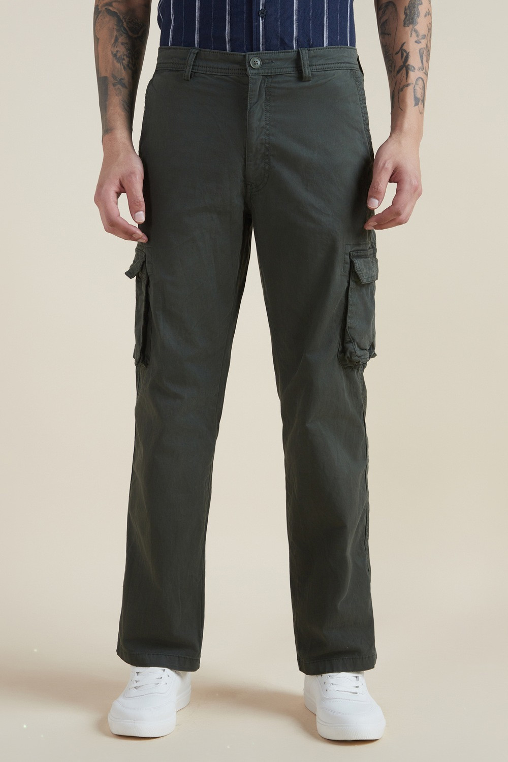Image of Allen Solly Regular Fit Men Grey Trousers