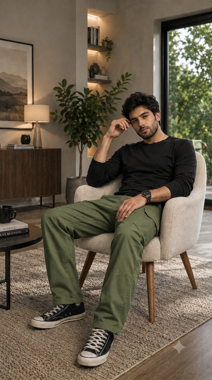 Image of Momai Regular Fit Men Green Trousers