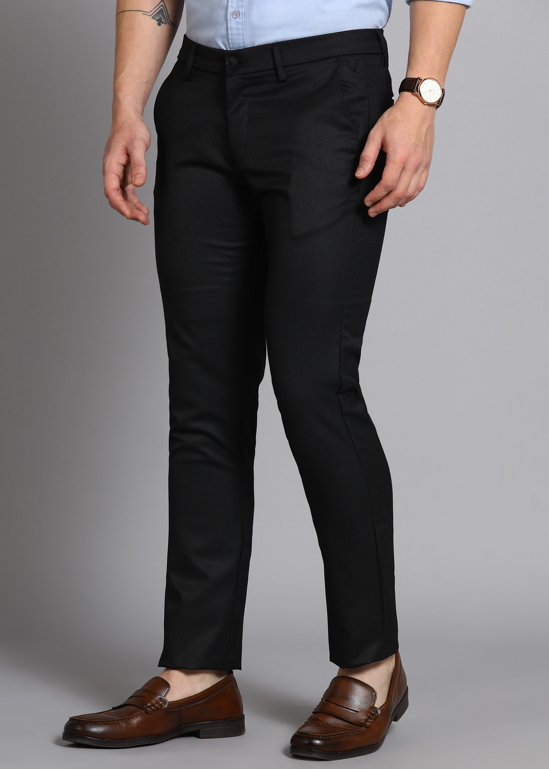Image of Allen Solly Slim Fit Men Black Trousers