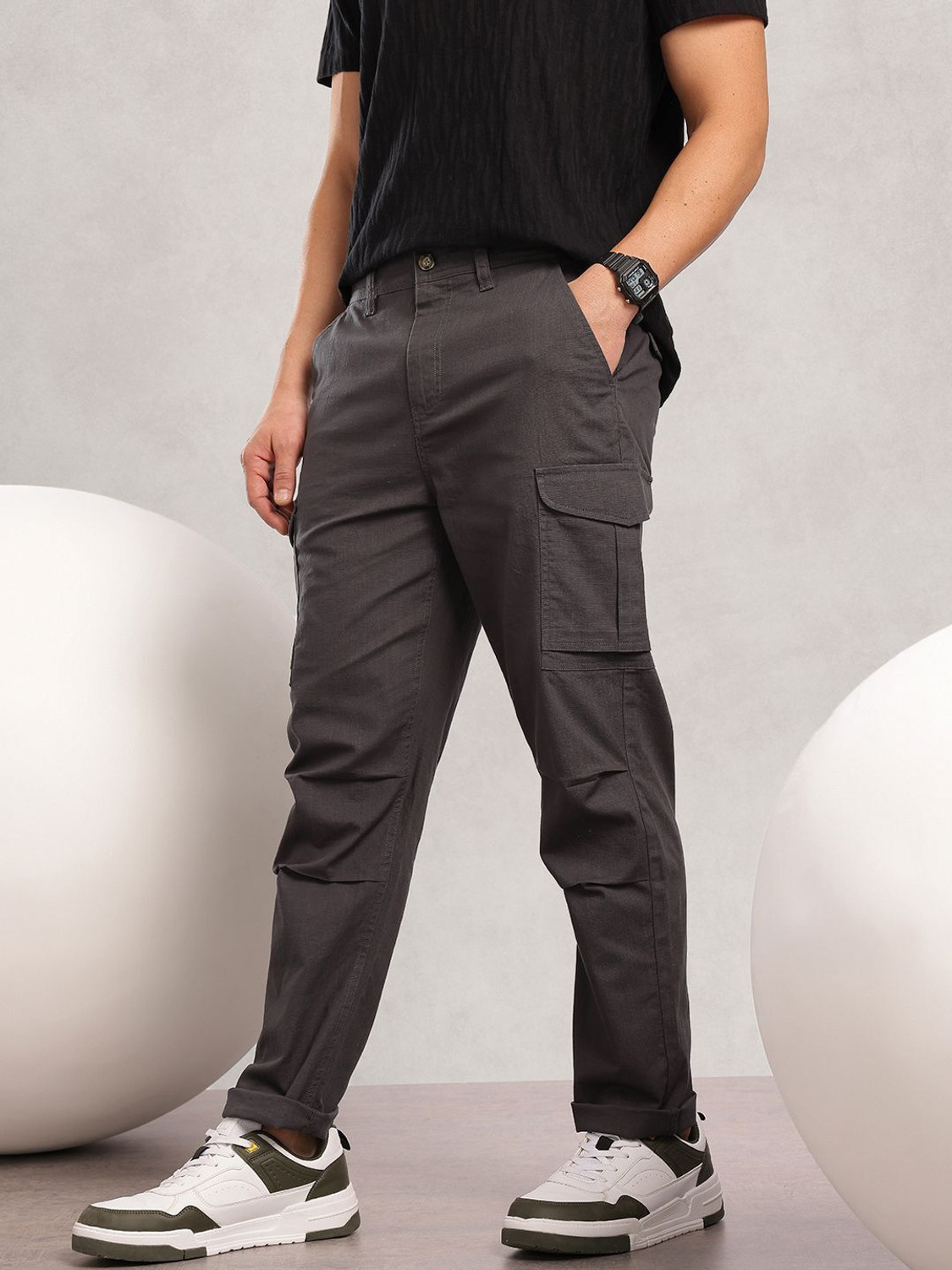 Image of NAUTICA Regular Fit Men Grey Trousers
