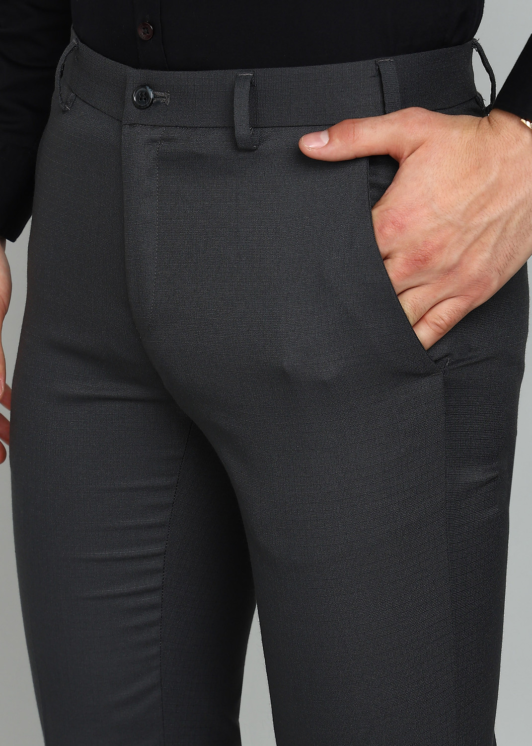Image of Raymond Slim Fit Men Grey Trousers