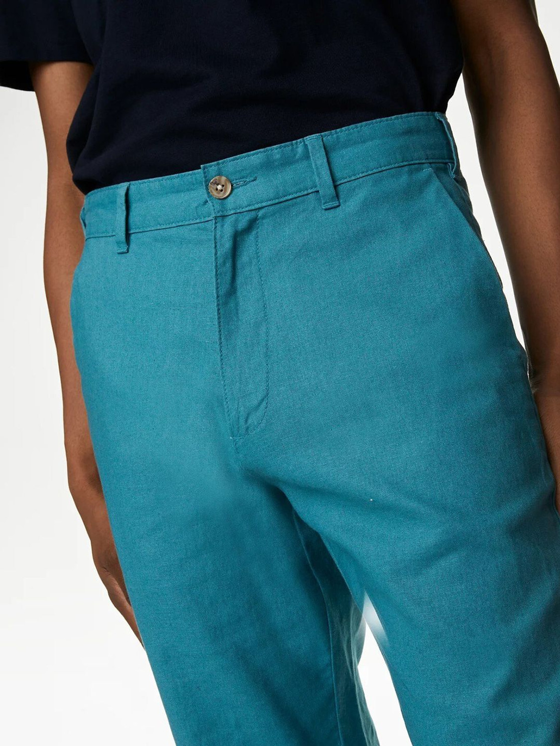 Image of MARKS & SPENCER Regular Fit Men Blue Trousers