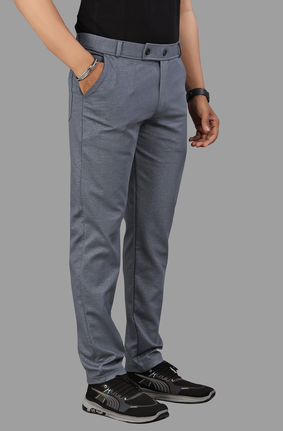 Image of COMBRAIDED Slim Fit Men Grey Trousers