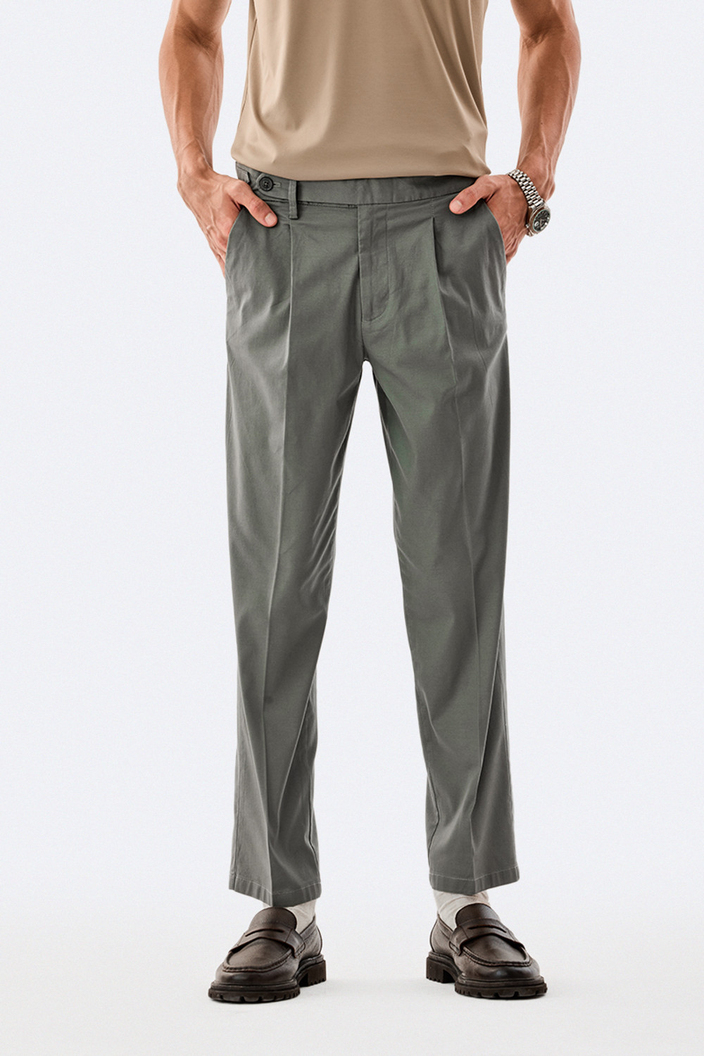 Image of Snitch Slim Fit Men Grey Trousers