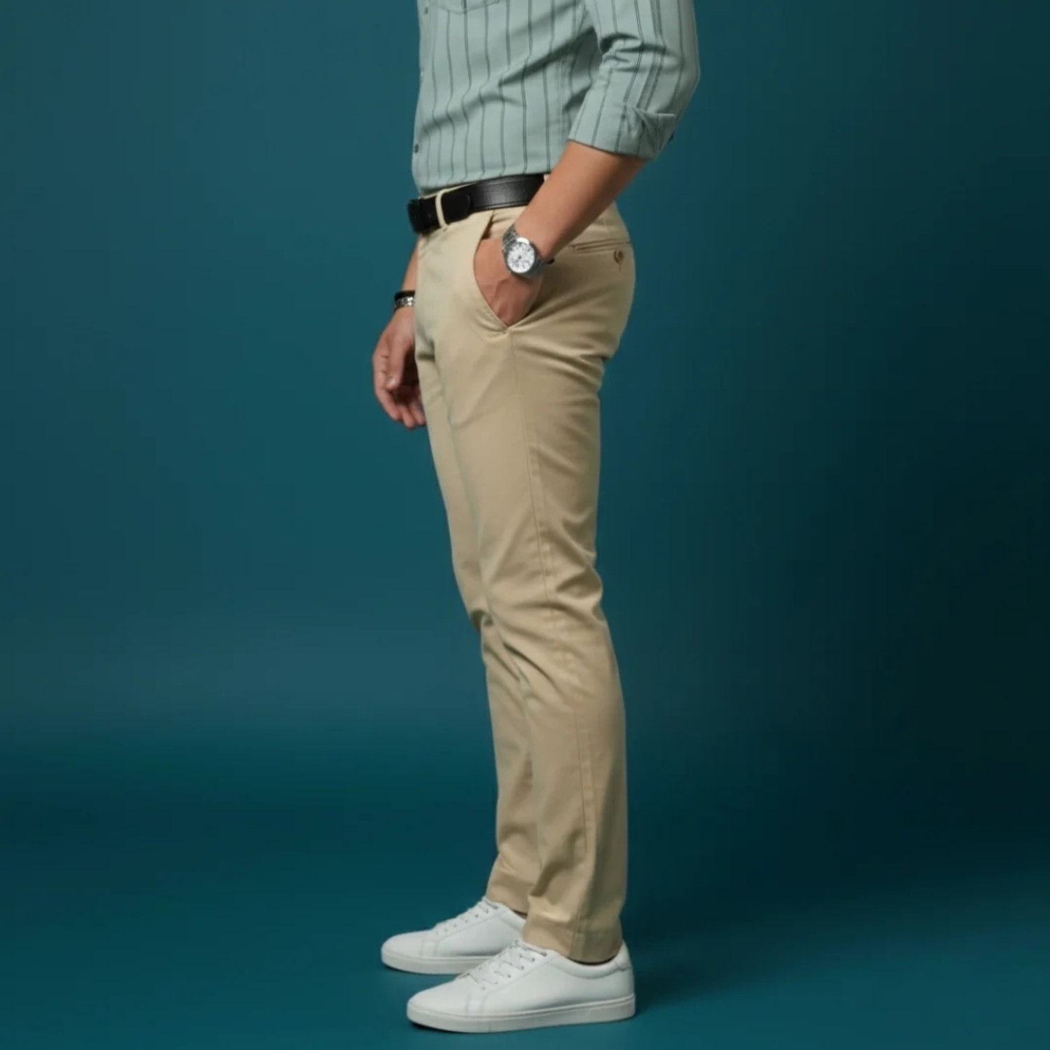 Image of PAKKALOOK Men Regular Fit Beige, Khaki Satin Trousers