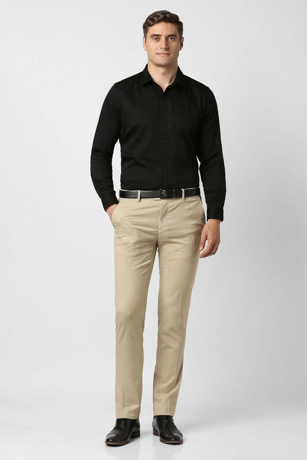Image of PETER ENGLAND Slim Fit Men Beige Trousers